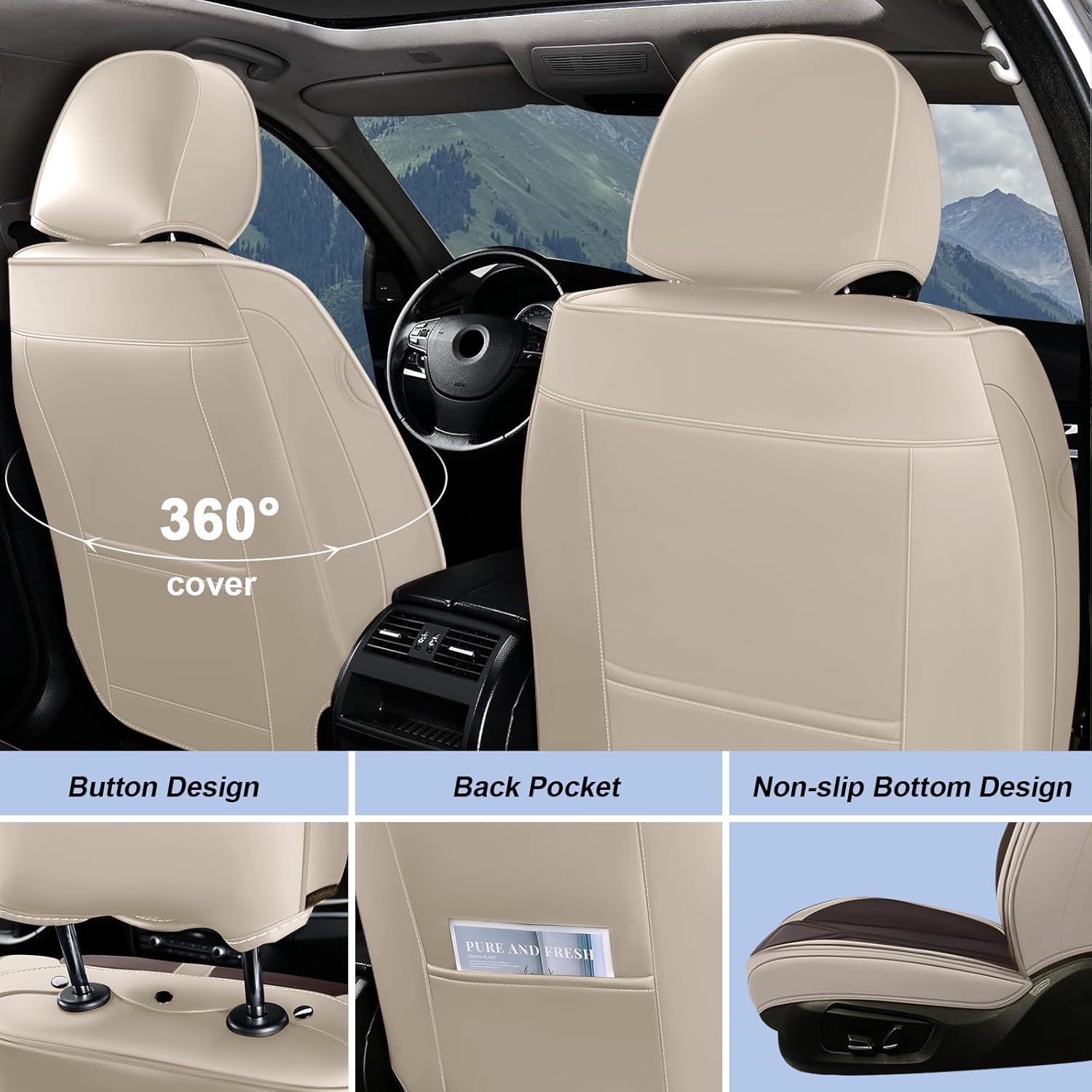 Car Seat Covers Fit for Honda Accord 2000-2024 Sports Seat Cover Side Airbag Compatibility and 3D Lumbar Support(Front Row, Beige & Coffee)