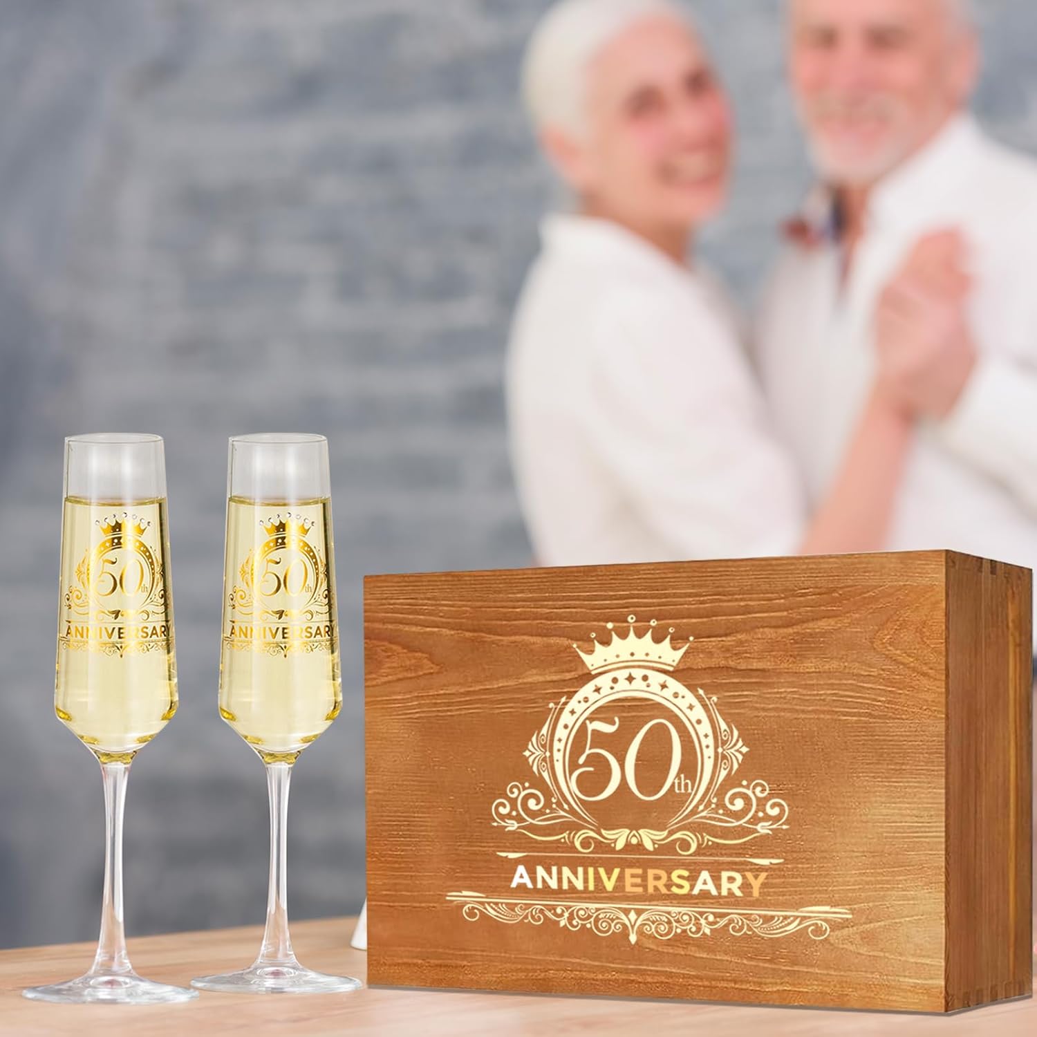 50th Wedding Anniversary Champagne Flutes Gifts, 50th Anniversary Decorations Gold Cake Cutting Set for Wedding Anniversary 50th Gifts for Parents