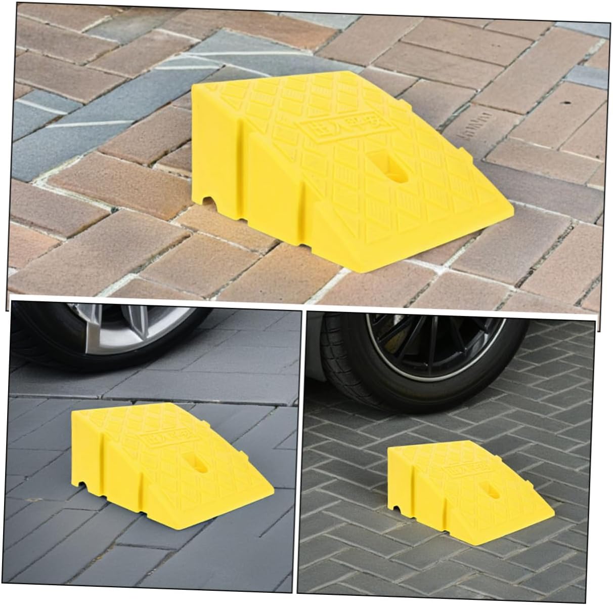 Portable Yellow Threshold Curb Ramp 250x270x110mm Buckle, Anti-Slip Thickened Plastic Doorway Ramp for Wheelchair, Car, Bicycle and Home Steps Use