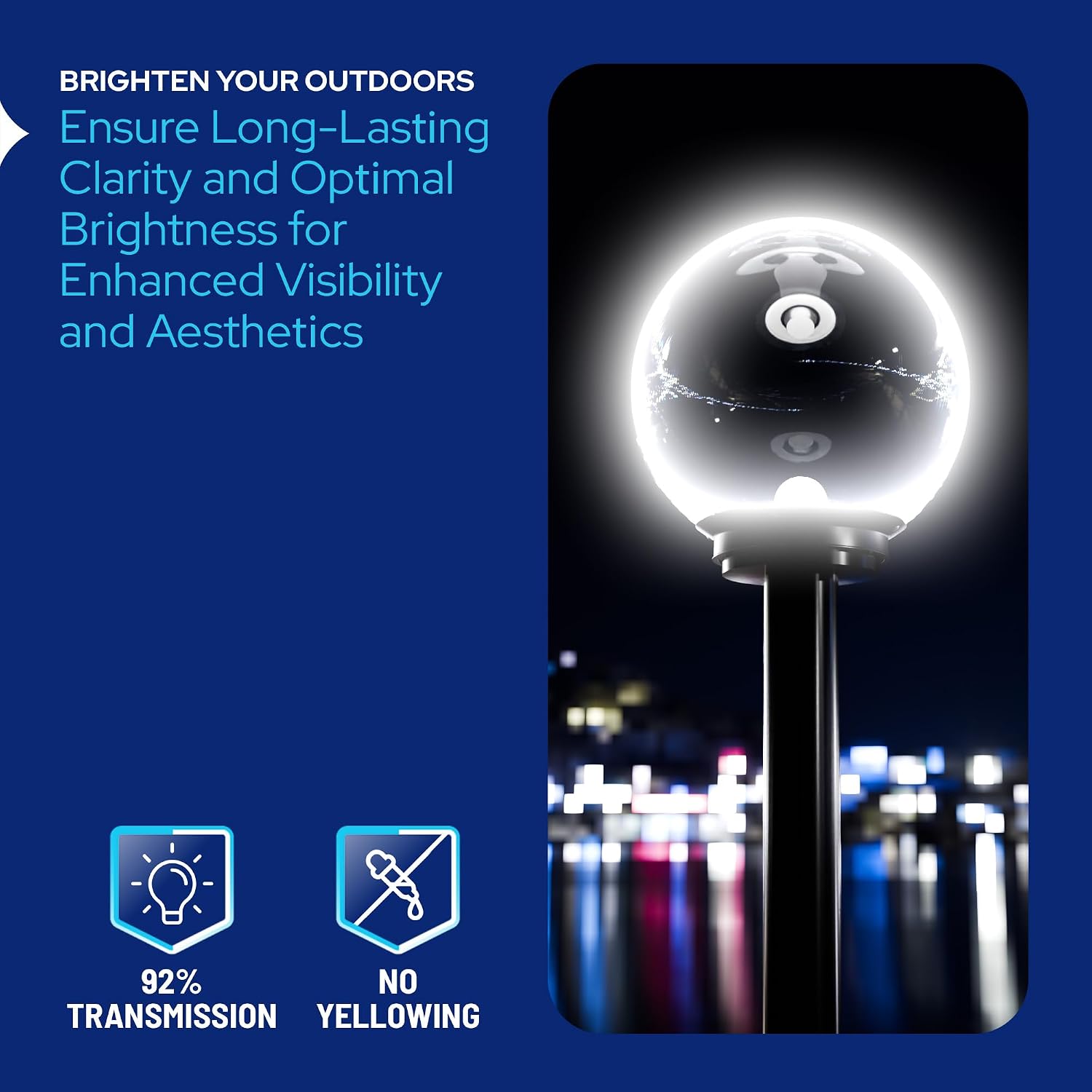 KASTLITE 16" Prismatic Acrylic Lamp Post Globe | Prismatic Textured with 8" Fitter Neck | Manufactured in the USA
