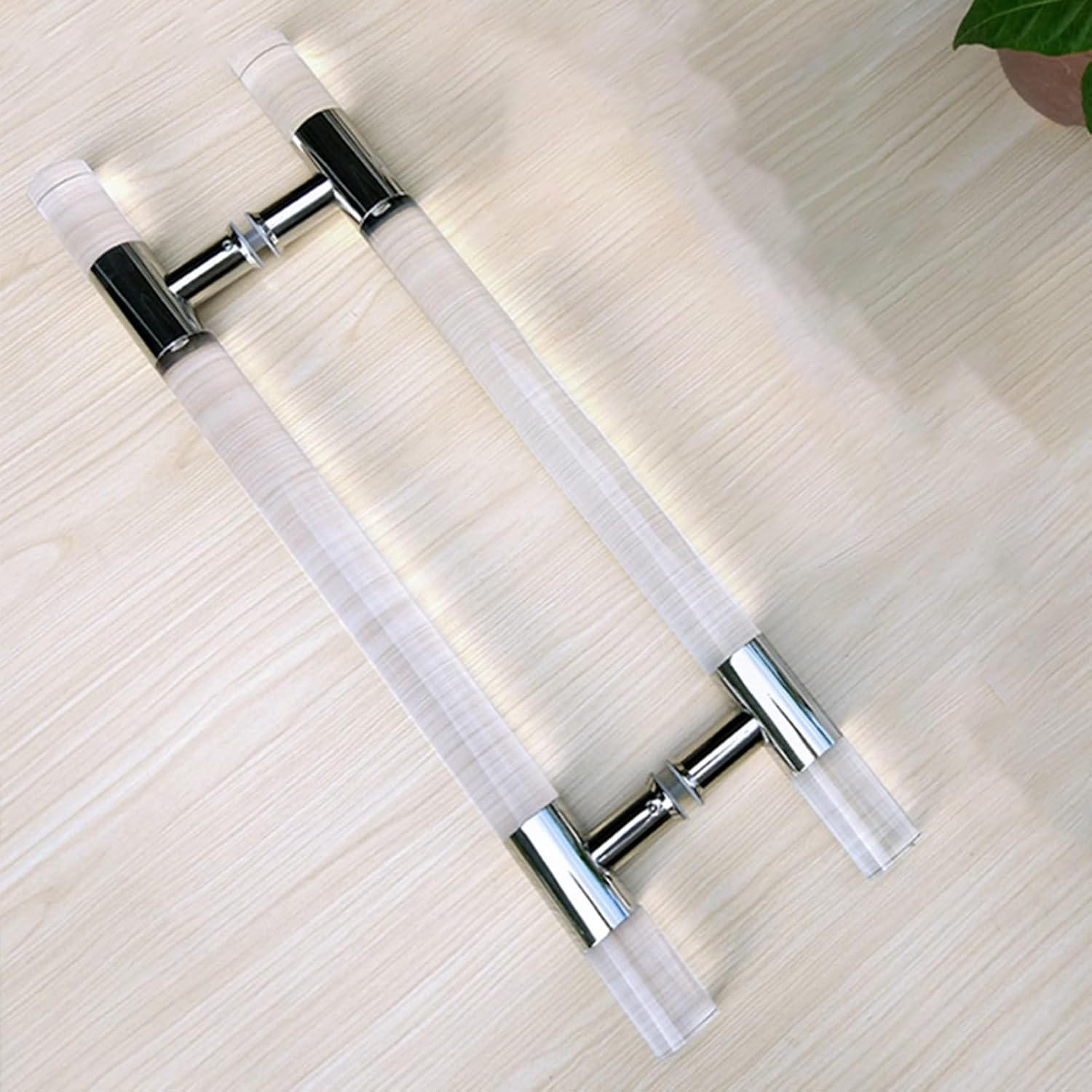 Acrylic Clear Crystal Finish Barn Door Handle Long Commercial Sheds Gates Push Pull Bar Wood/Glass Door Pull Handles Double Sided Install Silver 150X130cm/59.1" X51.2"