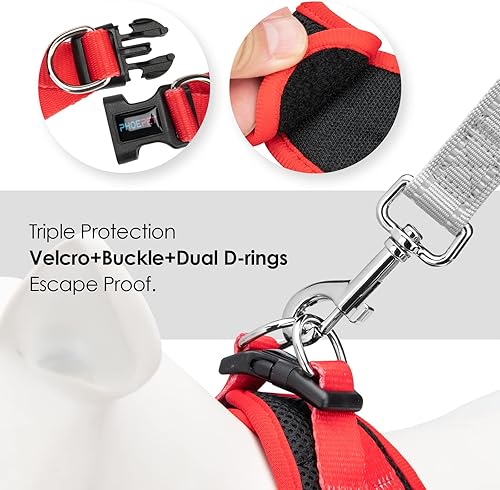 Miniatura 5 de PHOEPET Arnés para perro, arnés reflectante ajustable para perro, chaqueta suave para caminar para mascotas con 2 ganchos de metal para correa para
