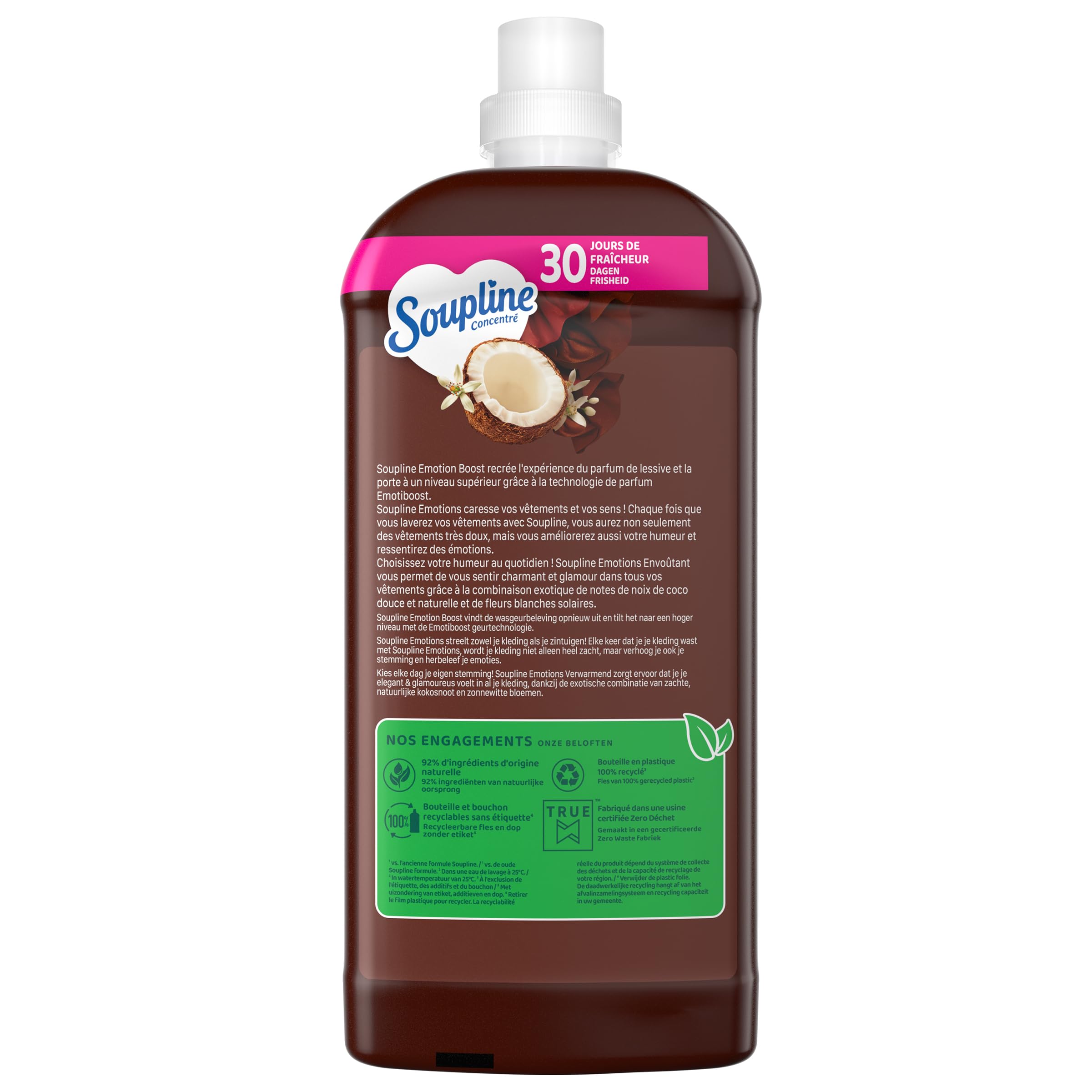SOUPLINE - Adoucissant Concentré Ultra Emotion - Noix de Coco & Fleurs Blanches - Lot de 6 x 1,8L