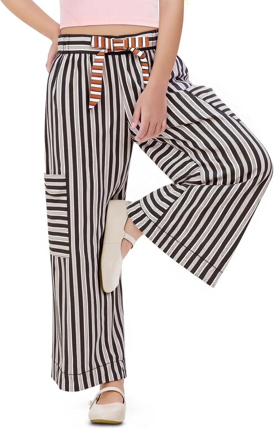 Haloumoning Girls Striped Wide Leg Pants Kids Drawstring Loose Palazzo Pants Lounge Trousers with Pockets 5-14 Years