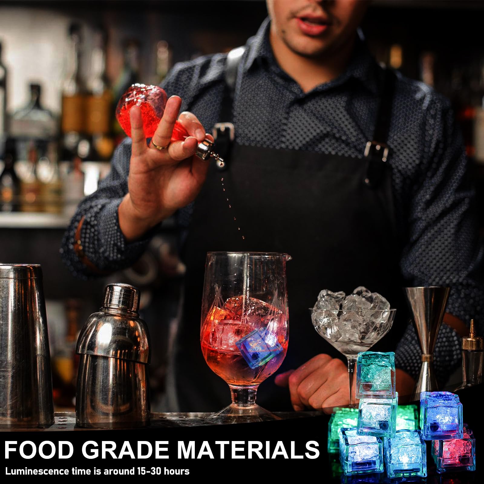24 Stück LED Eiswürfel: Wiederverwendbar Flash LED Ice Cube, Leuchtende Eiswürfel mit Led Licht, Blinkende Eiswürfel mit Licht, Bunte Eiswürfel Leuchtend für Hochzeit, Party, Bar und Club