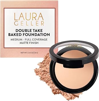 LAURA GELLER NEW YORK Baked Double Take Powder Foundation - Porcelain - Buildable Medium to Full Coverage - Matte Finish