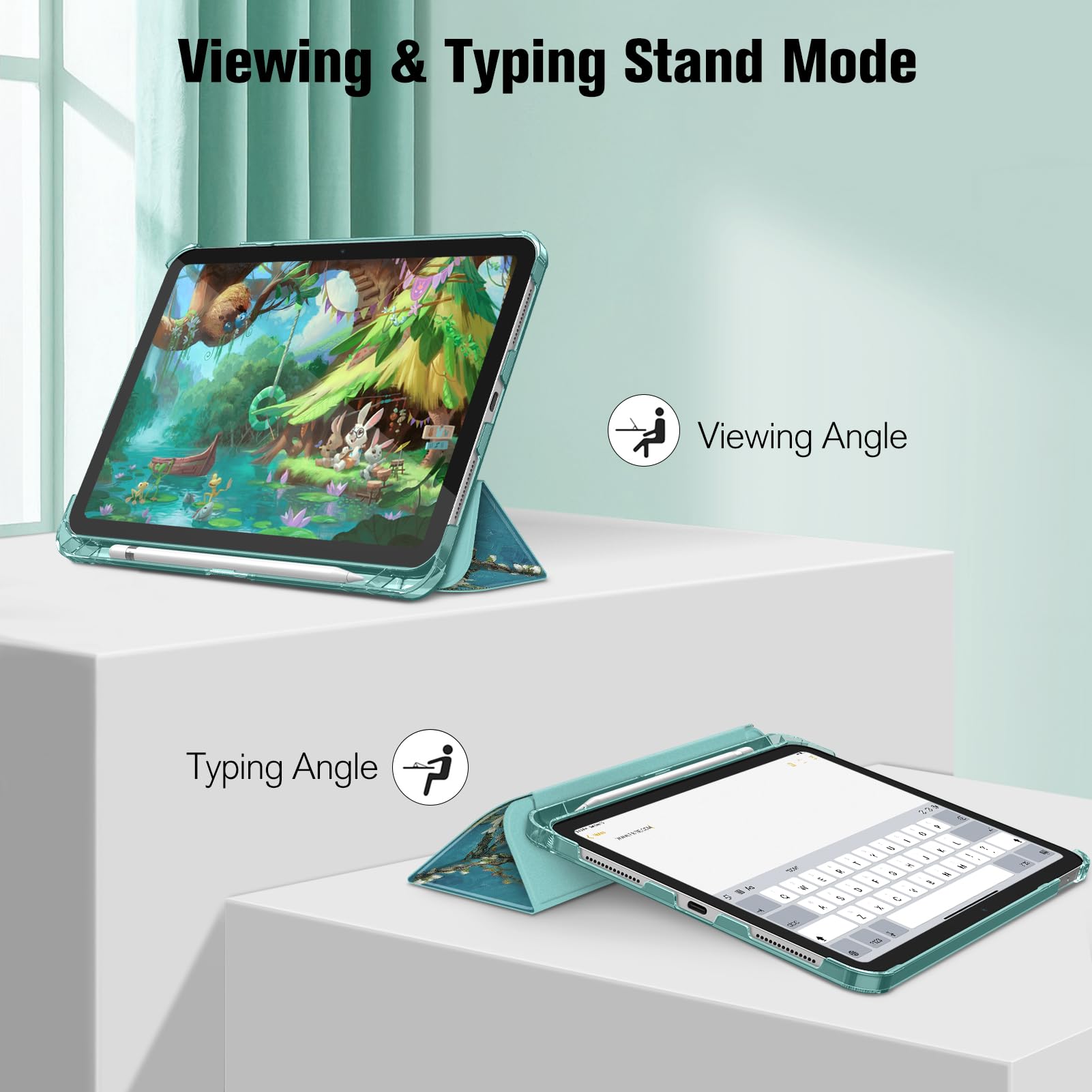 FINTIE Custodia per iPad (A16) 11ª Generazione 11" (2025)/iPad 10ª Generazione 10.9" (2022) con Portapenne - Sottile Leggero Opaca Trasparente Posteriore Cover con Auto Sveglia/Sonno, Blossom