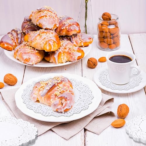 Miniatura 8 de 150 piezas de papel de encaje blanco de 4.5 pulgadas, manteles individuales de papel desechables, manteles individuales de papel para decoración de