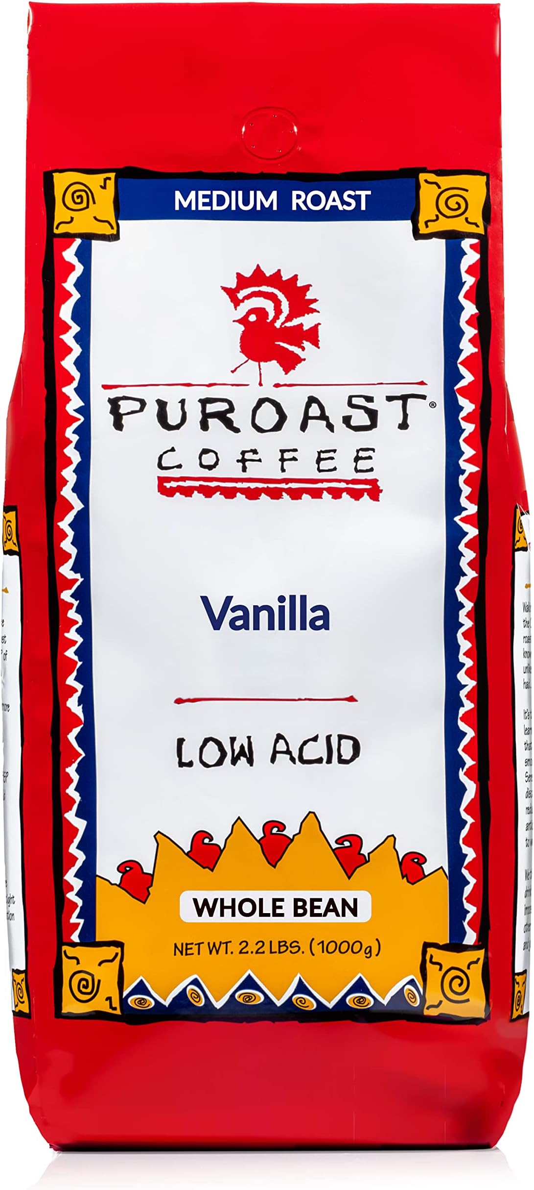 Puroast Low Acid Coffee Flavored Bean | Vanilla Whole Bean | Medium Roast | High Antioxidants & High pH |No Bitter Aftertaste | Reduced Heartburn & GERD | Suitable for Cold Brew - 2.2 LB