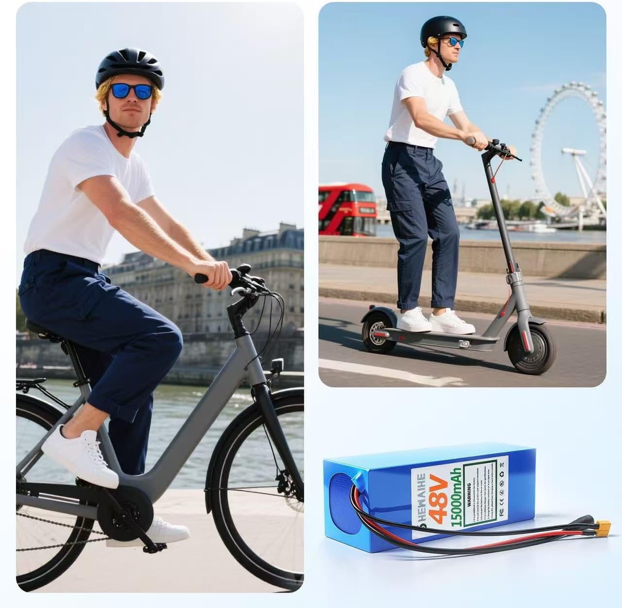 48V 15 Ah Lithium Battery Pack, E-Bike Scooter Lithium Battery with 30A BMS for 0-1000W Motor, Lithium Ion Replacement Battery, Power Your Creative DIY and Bicycle Scooter Modification.