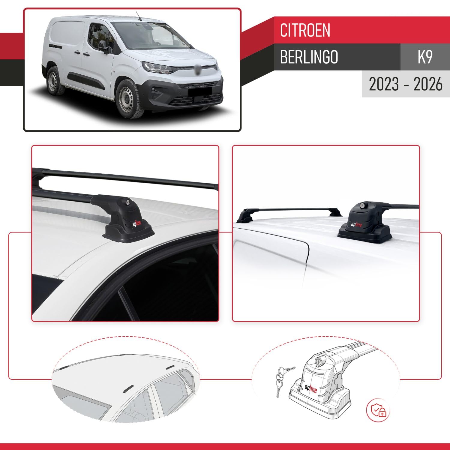 Kompatybilny z Citroen Berlingo 2023-2026 ACE-3 Model Aluminiowy bagażnik dachowy 2 poprzeczki, czarne