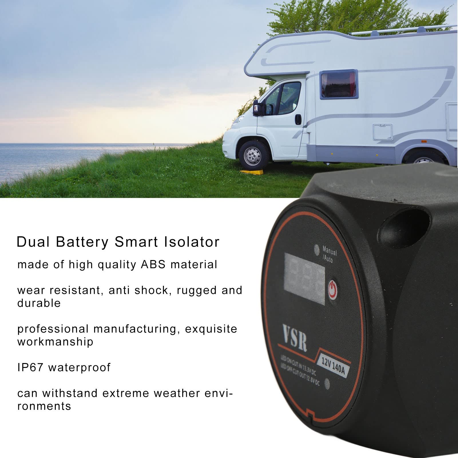 Relé Sensible Al Voltaje de 12V 140A, Aislador de Batería Dual, Aislador de Batería Inteligente de Bajo Consumo de Energía, Resistente Al Agua, con Pantalla para Automóvil, Yate, RV, ATV, UTV