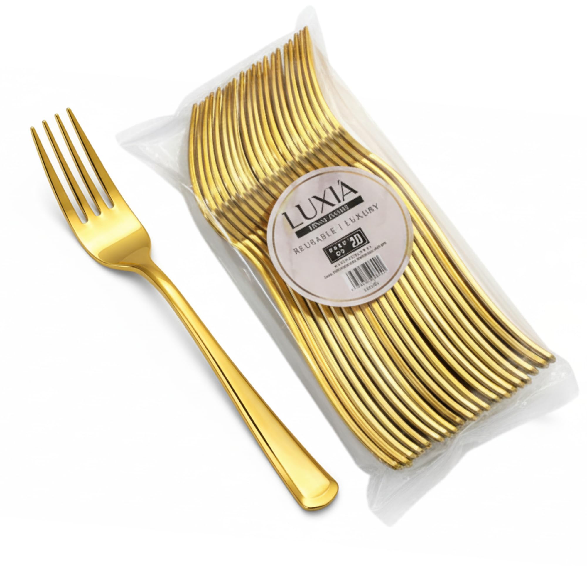 Luxia Reusable Gold Plastic Cutlery Fork, 20pcs Bulk Pack Durable Elegant Cutlery, 18.5cm Durable Dinnerware for All Occasion Birthday Parties Weddings Camping โ image 1
