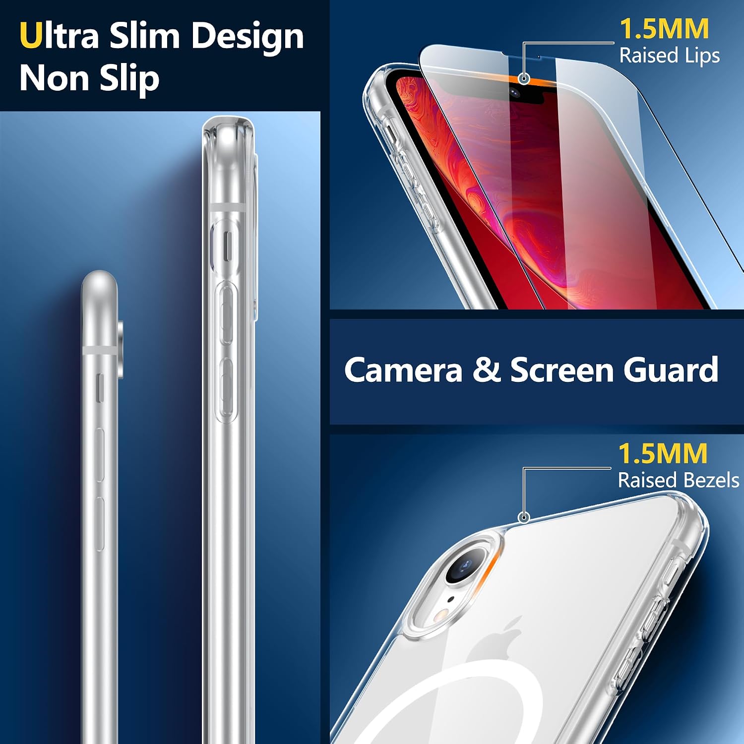 SPIDERCASE for iPhone XR Case, Magnetic Clear Case with 2PCS Tempered Glass Screen Protector Slim Phone Case for iPhone XR 6.1'', Clear thumbnail