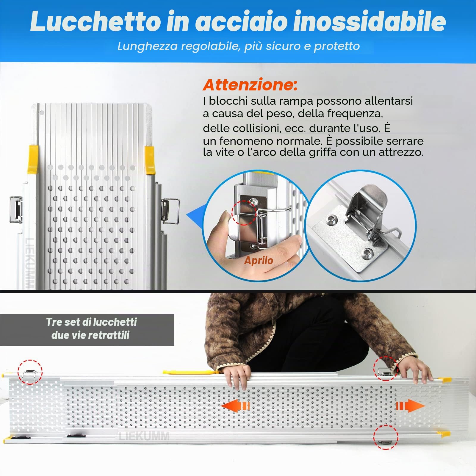 LIEKUMM Rampa per Sedia a Rotelle, 126cm-300cm Rampe di Carico Telescopiche in alluminio, Portata 300kg Rampe per Scooter, biciclette, sedie a rotelle manuali
