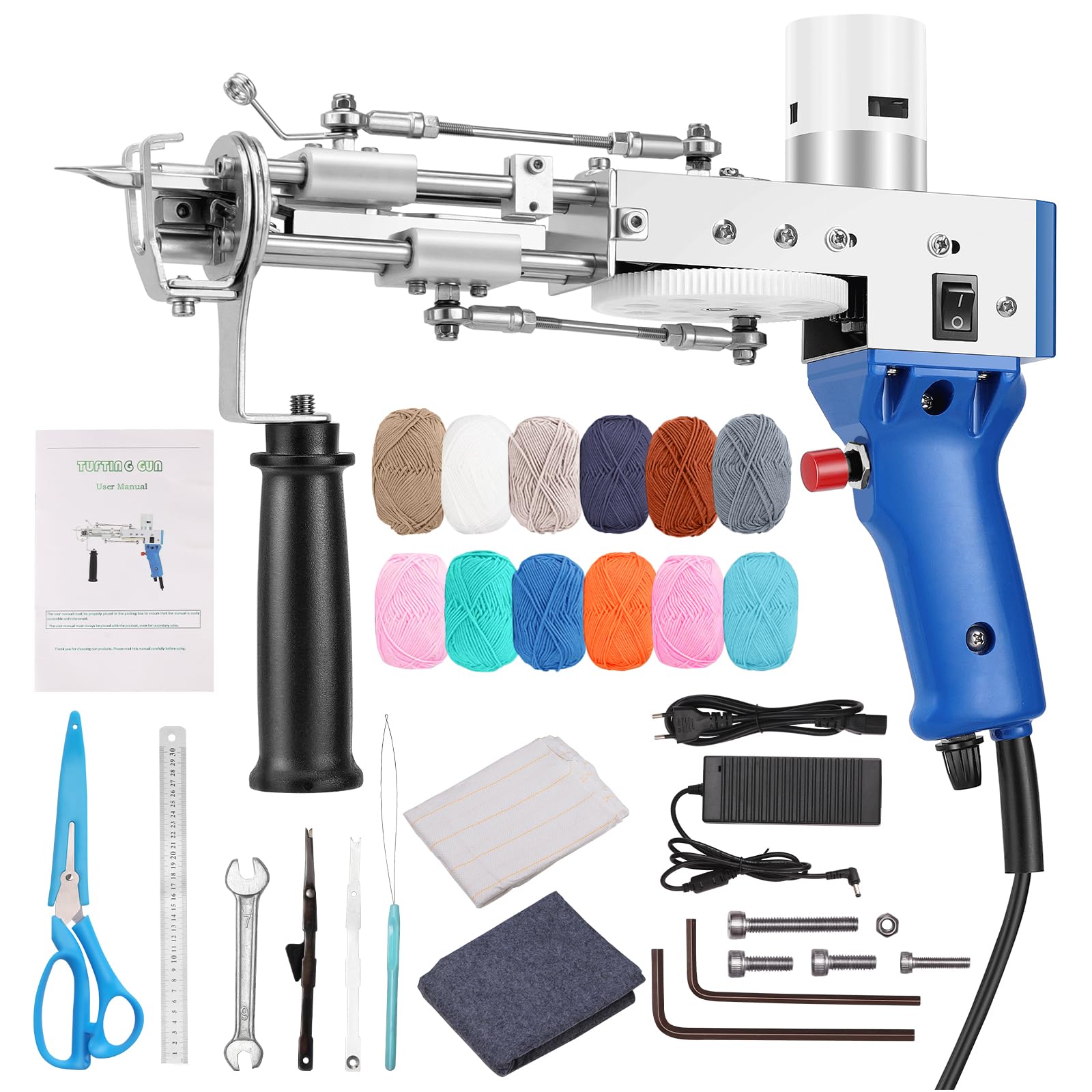 Ampvolts Tufting Gun Kit - 2 in 1 Cut and Loop Tufting Machine, 5-40 Stiche/Sek variable Geschwindigkeit，4-21mm Elektrisches Teppichgewehr Passend für Heimwerkerwerkzeuge, Teppichherstellung, Anfänger
