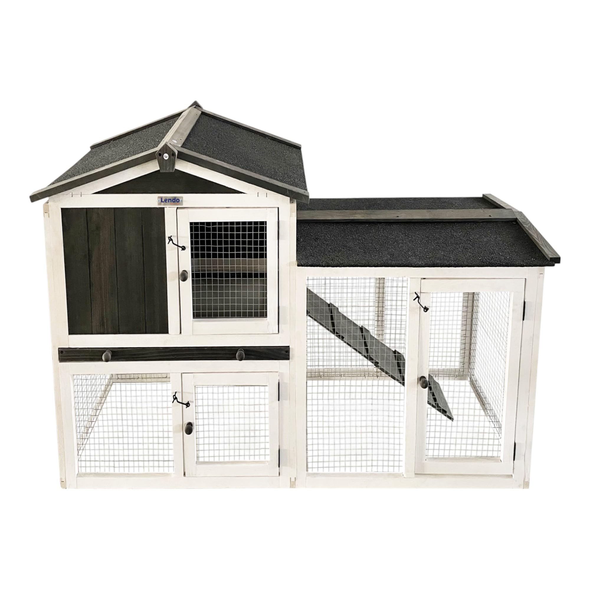 Conejera de Madera 145x45x85 cm – Jaula Exterior para Conejos y Cobayas, Caseta Resistente con Techo Asfáltico y Bandeja Extraíble, para Todas Las Estaciones (Gris)