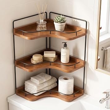 3-Tier Corner Bathroom Counter Organizer, Bacohay Solid Wood Corner Shelf