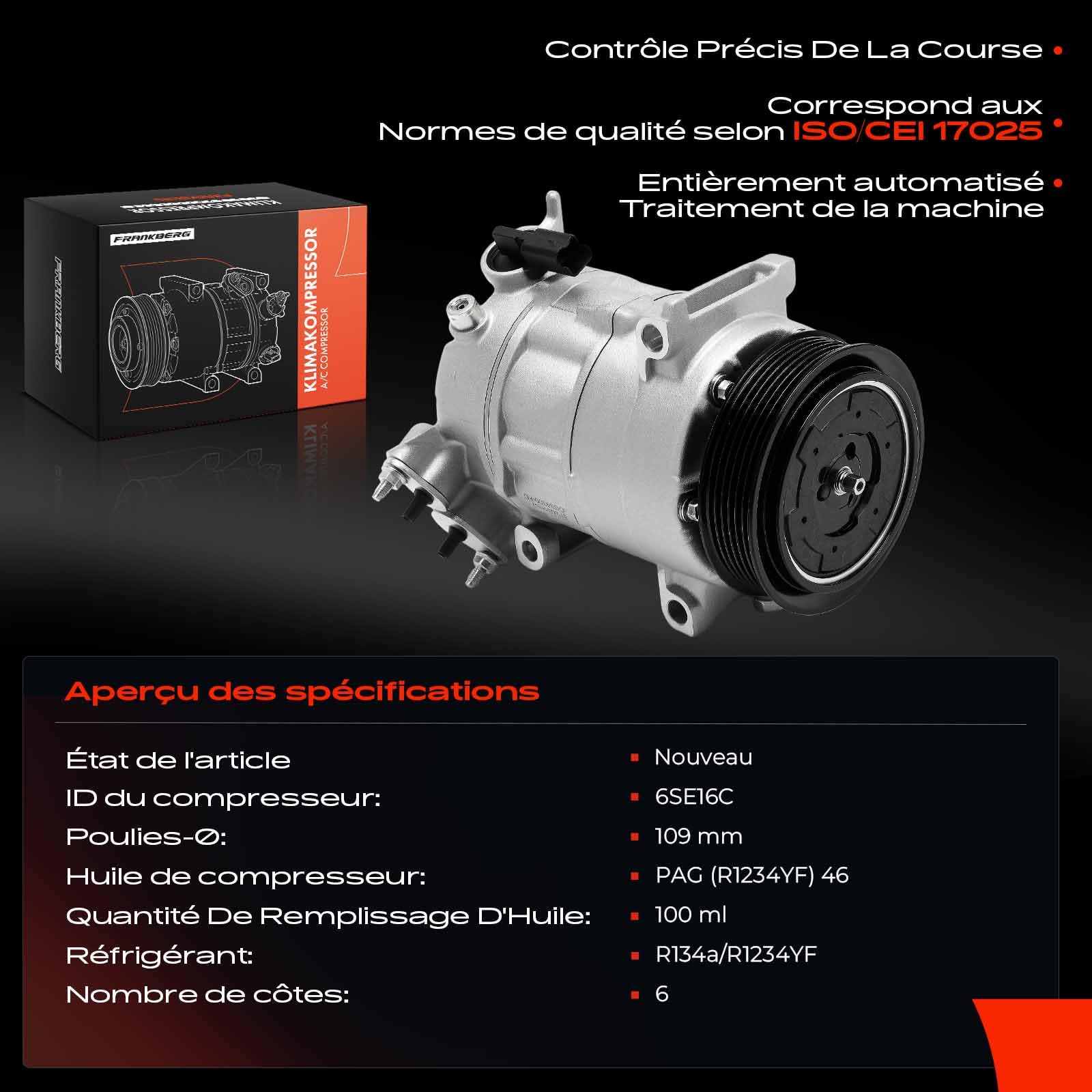Frankberg Compresseur Climatisation avec attelage Compatible avec Berlingo EC ER Rifter 3008 SUV M4 MC MJ MR Zafira Life Bus K0 Spacetourer Bus V Remplacer# ACP543000S, y compris huile prép | Compatible avec: Cabine K0 de la plateforme Vivaro C, Bus Zafir