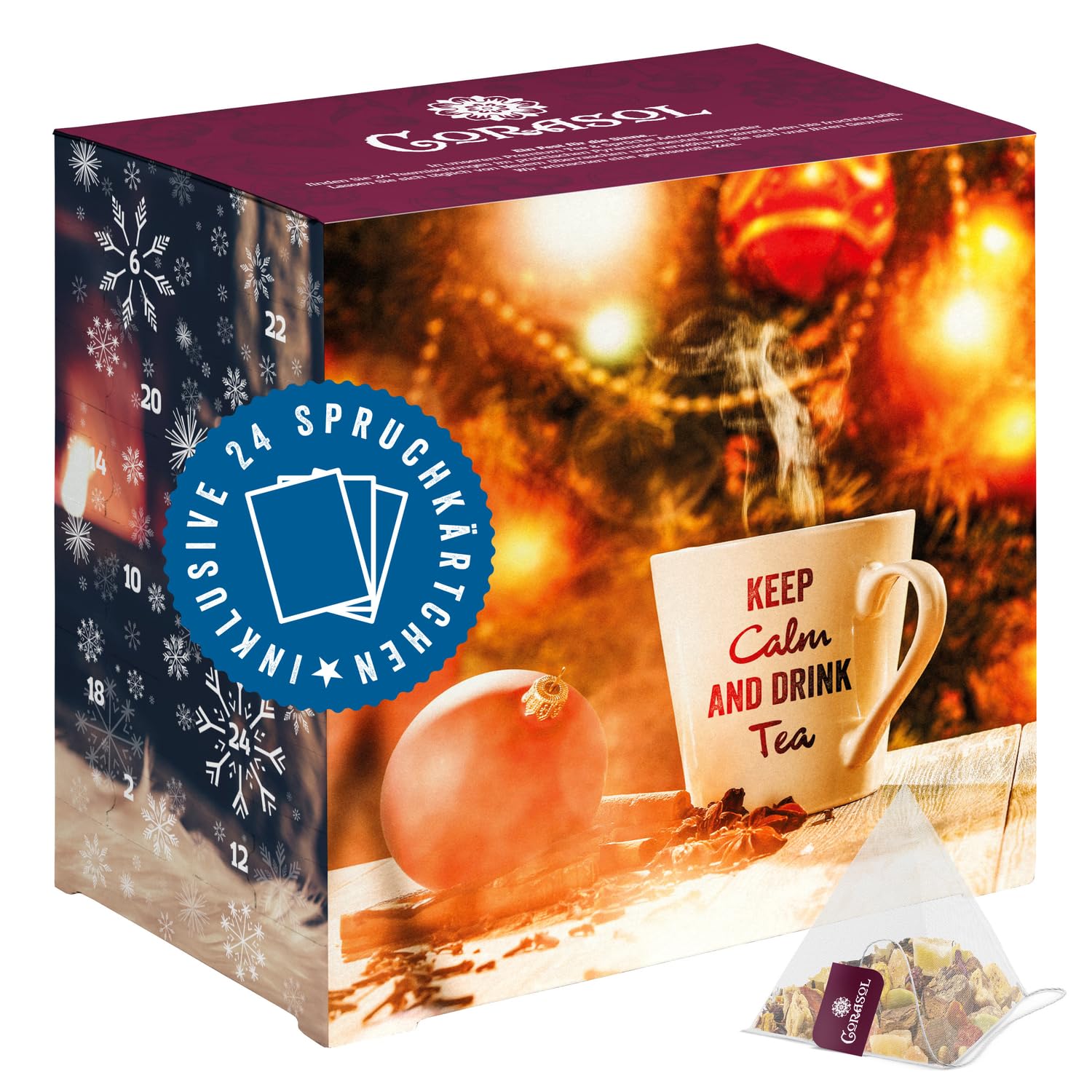 Corasol Sprüche & Tee Adventskalender 2025 mit 24 Premium Tees & Spruchkärtchen (89 g)