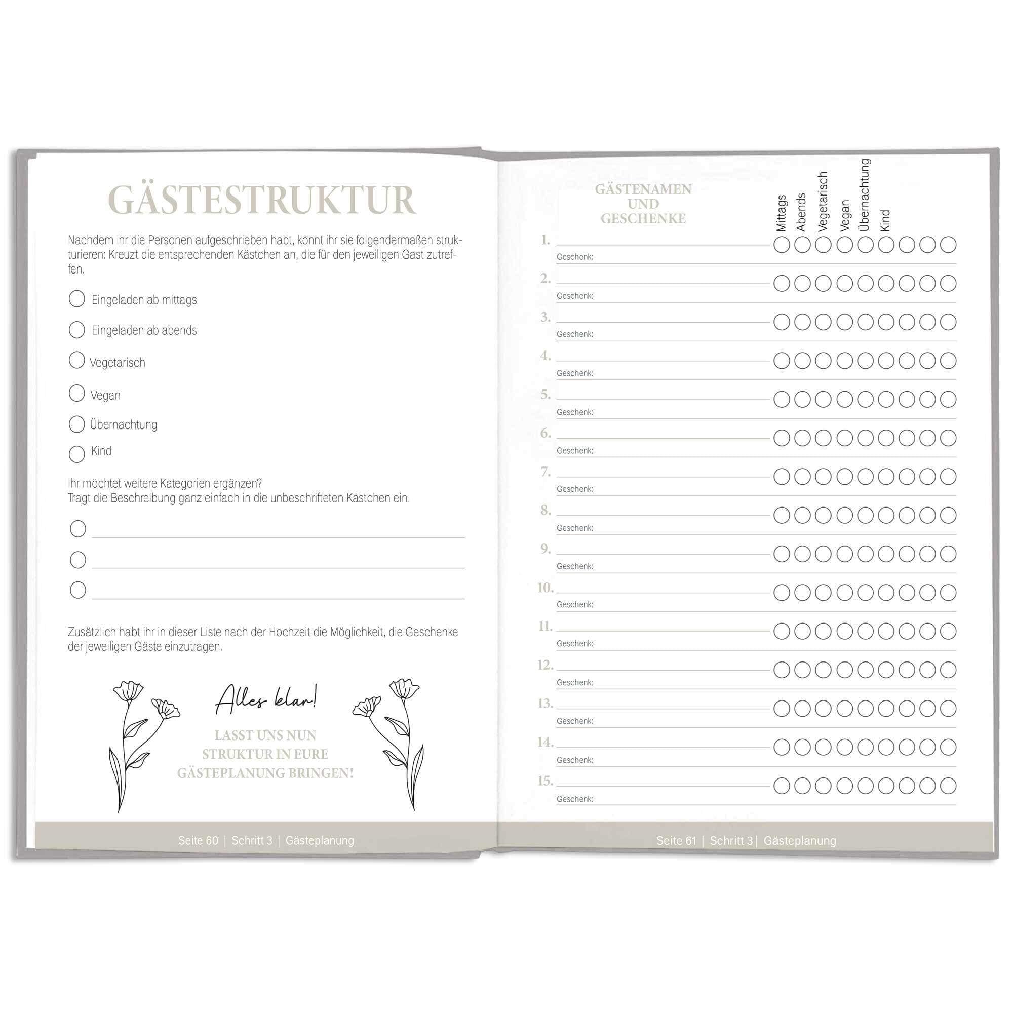 LEAF & GOLD® Hochzeitsplaner – Liebevoll gestaltet, 180 Seiten, Hardcover mit Buchverschluss, Inkl. Stickerbogen, Made in Europe, 17 x 24 cm