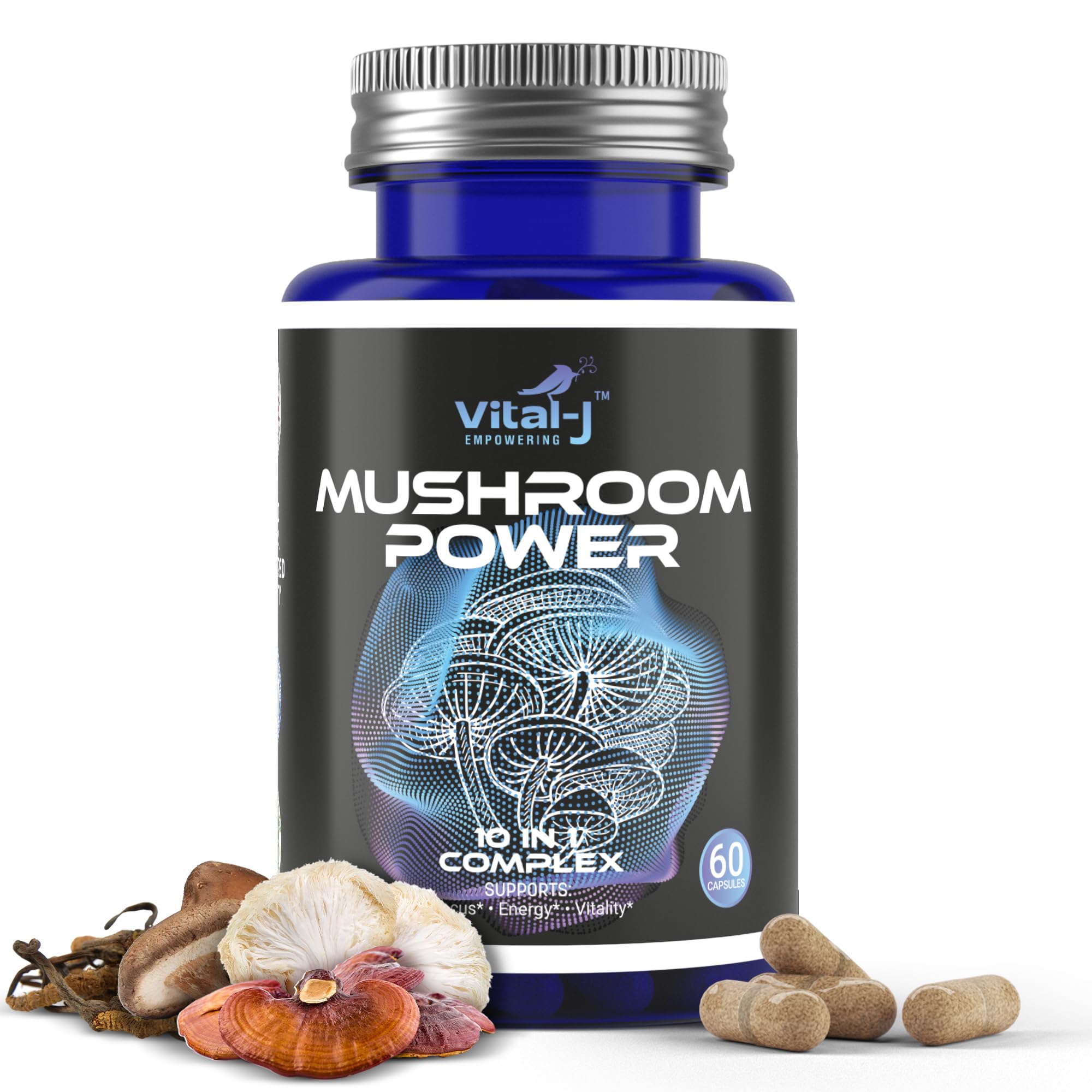 Vital-J Empowering Suplemento de Cogumelos com Cordyceps, Reishi, Shiitake e Juba-de-leão — 60 cápsulas