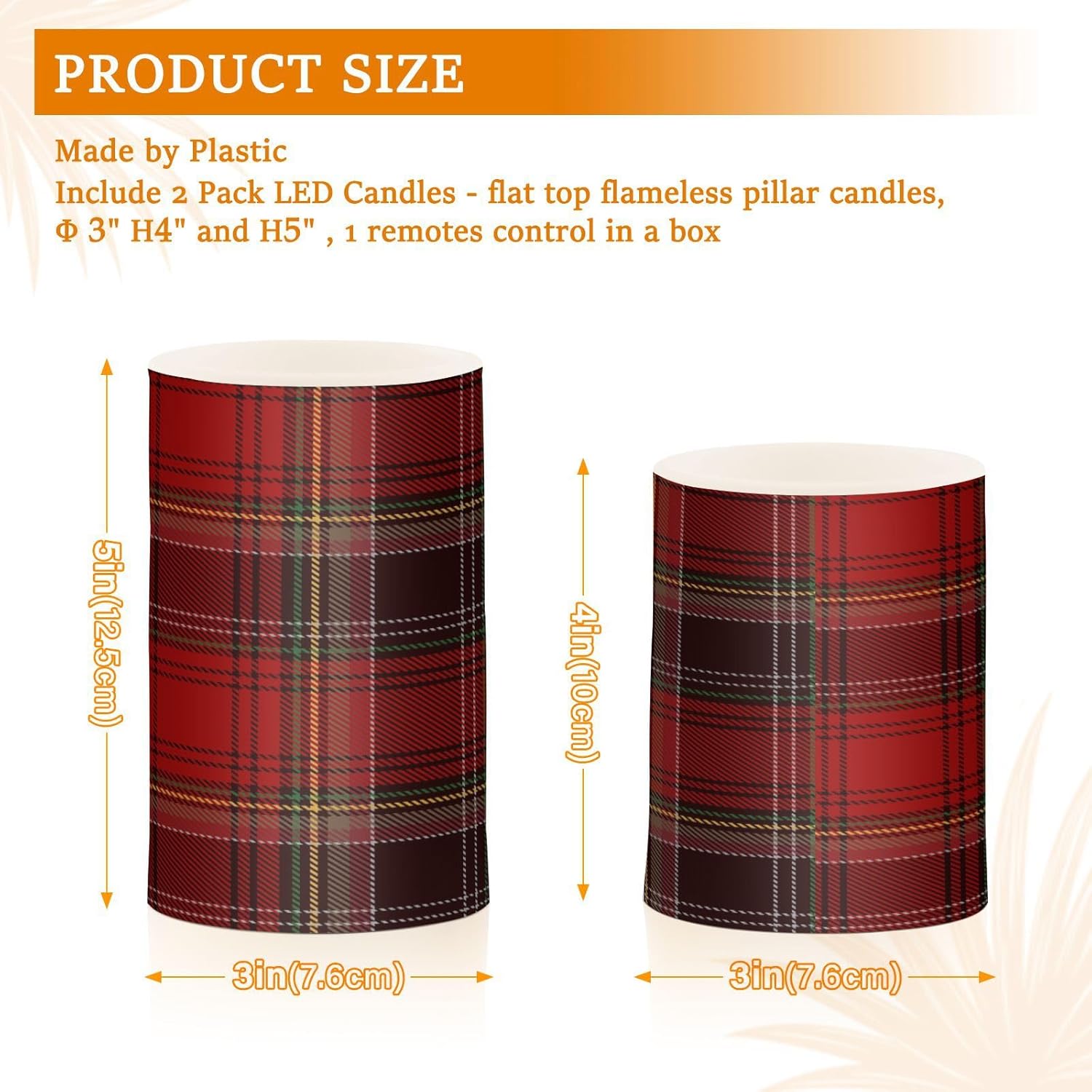 Eionryn Christmas Black Red Tartan Plaid Flameless Candles Battery Operated LED Candles with Remote Timer Electric Candles for Home Party Decor 2pcs