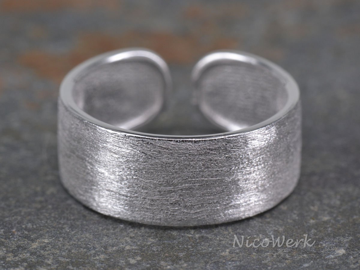 NicoWerk - Anillo de plata con la banda ancha, sencillo, mate, de plata de ley 925, ajustable, anillo para mujer, SRI194