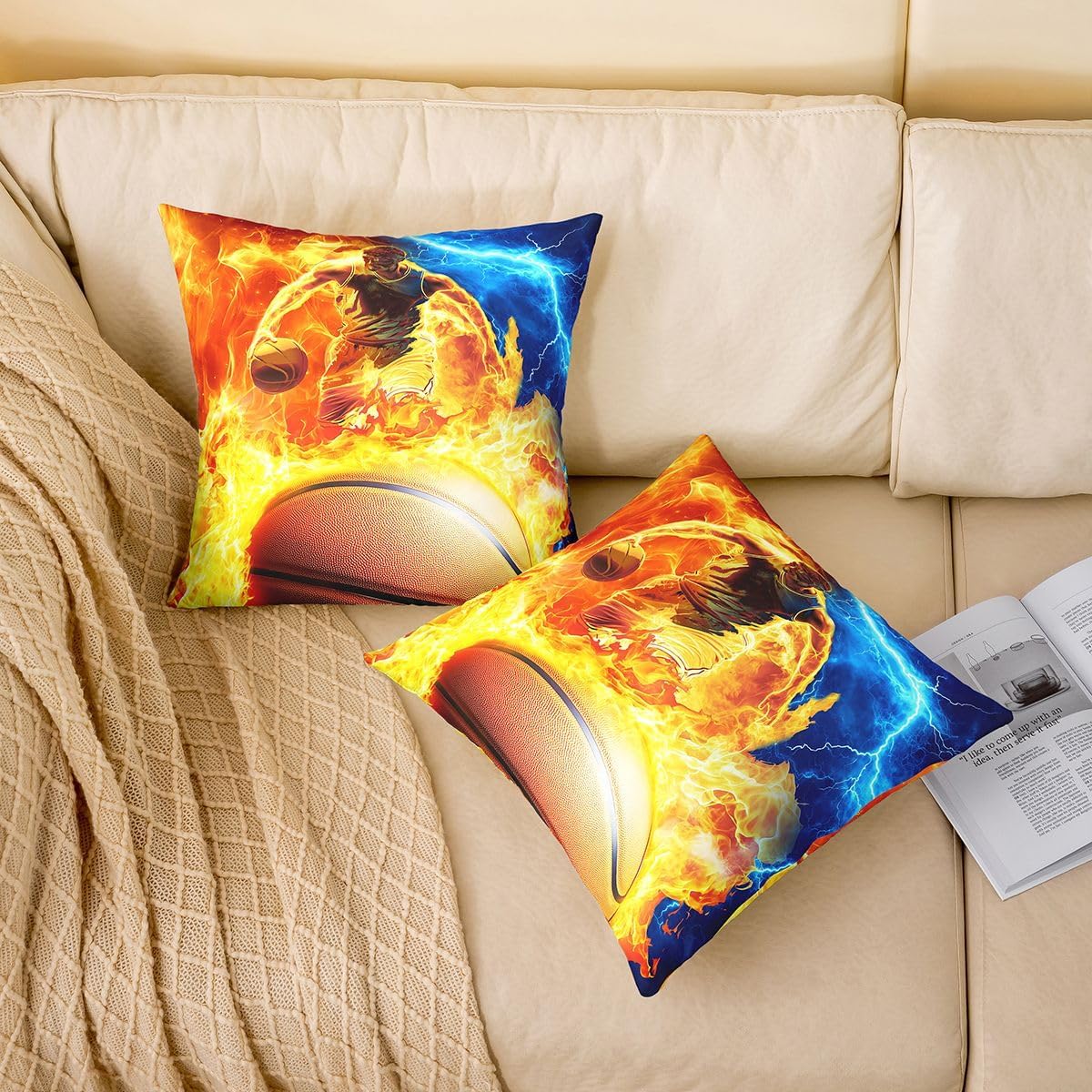 Erosebridal Basketball Cushion Cases Set of 4, Basketball Players Team Gifts Pillow Covers 18x18, Sports Theme Throw Pillow Covers, 3D Ball Gaming Bedroom Living Room Decor image 4