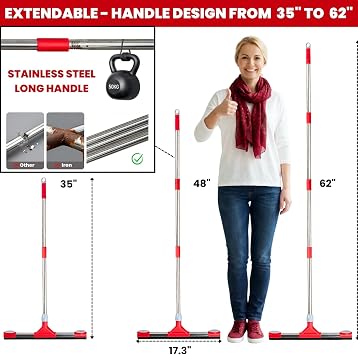 Floor Squeegee Scrubber with Extendable 62 Long Handle