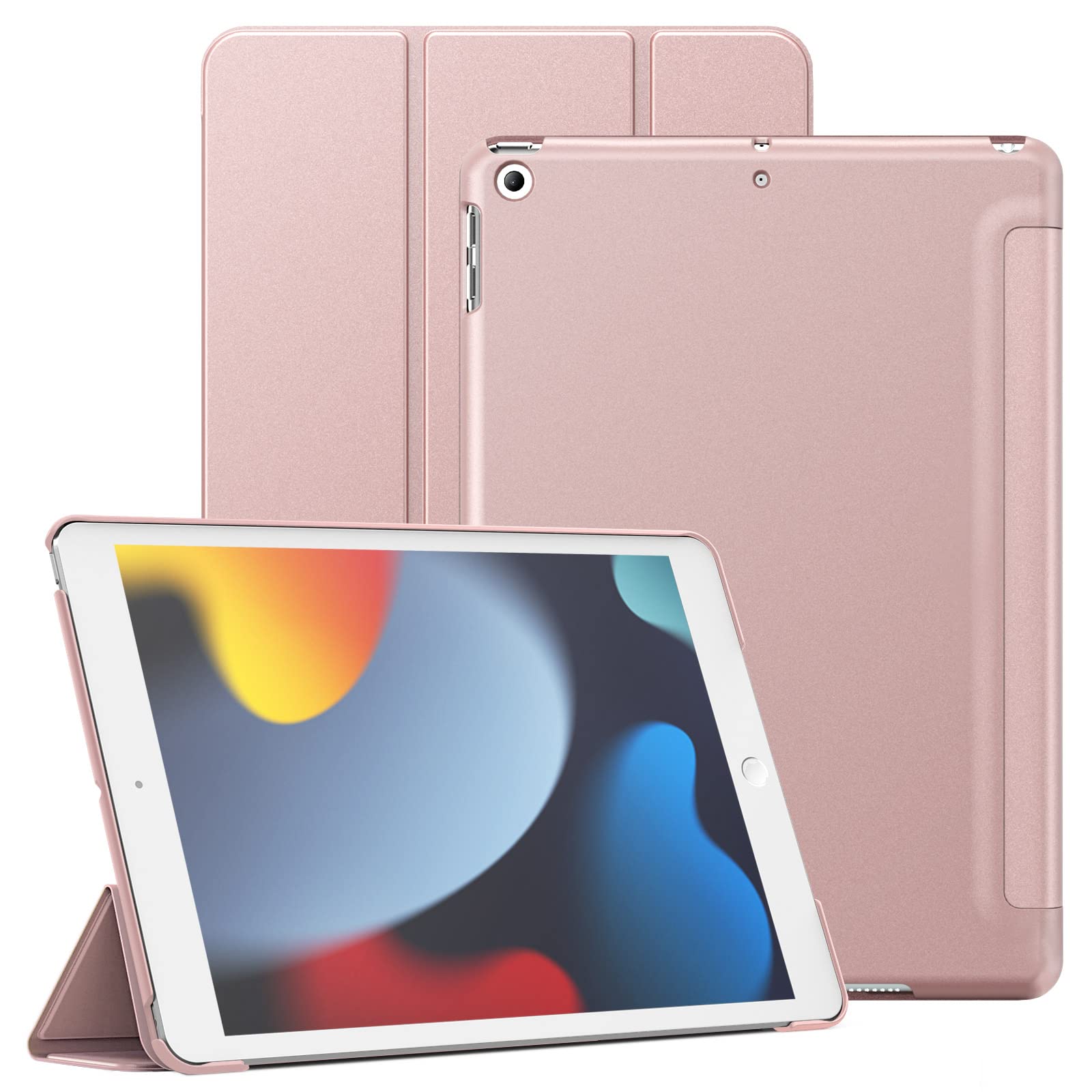 JETech Case for iPad 10.2-Inch (9th/8th/7th Generation, 2021/2020/2019), Protective Hard Back Shell Soft-Touch Tablet Stand Cover, Auto Wake/Sleep (Rose Gold)