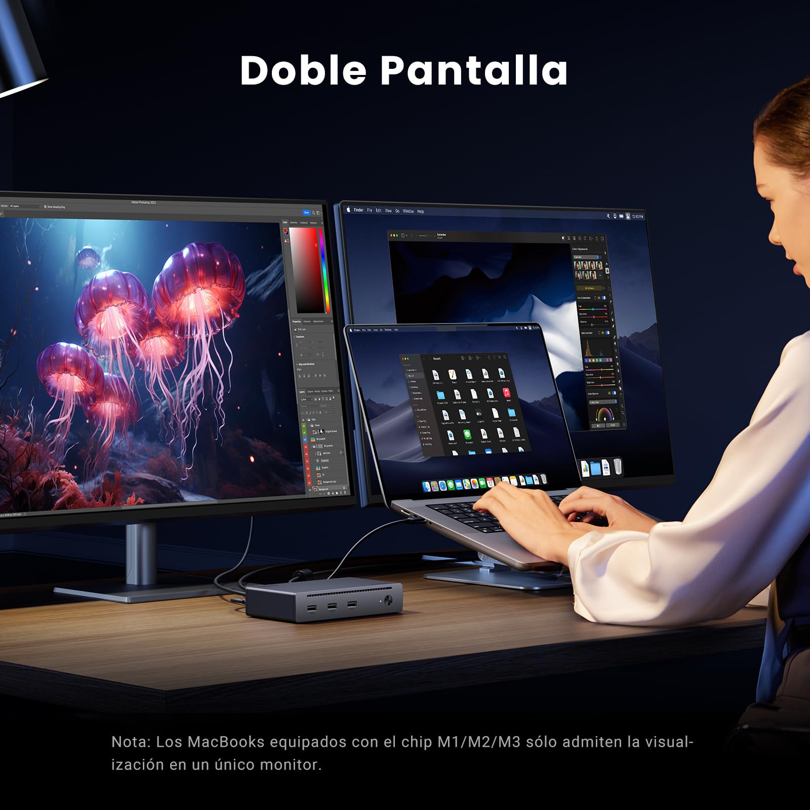 UGREEN Revodok MAX 208 Docking Station USB C Thunderbolt 4 Doble Pantalla | 8 en 1, 3 TBT4, 40Gbps, Único 8K30Hz, Doble 4K60Hz, Múltiples USB 3.2 10Gbps, Ethernet Gigabit, Carga 85 W, Entrada DC 140 W