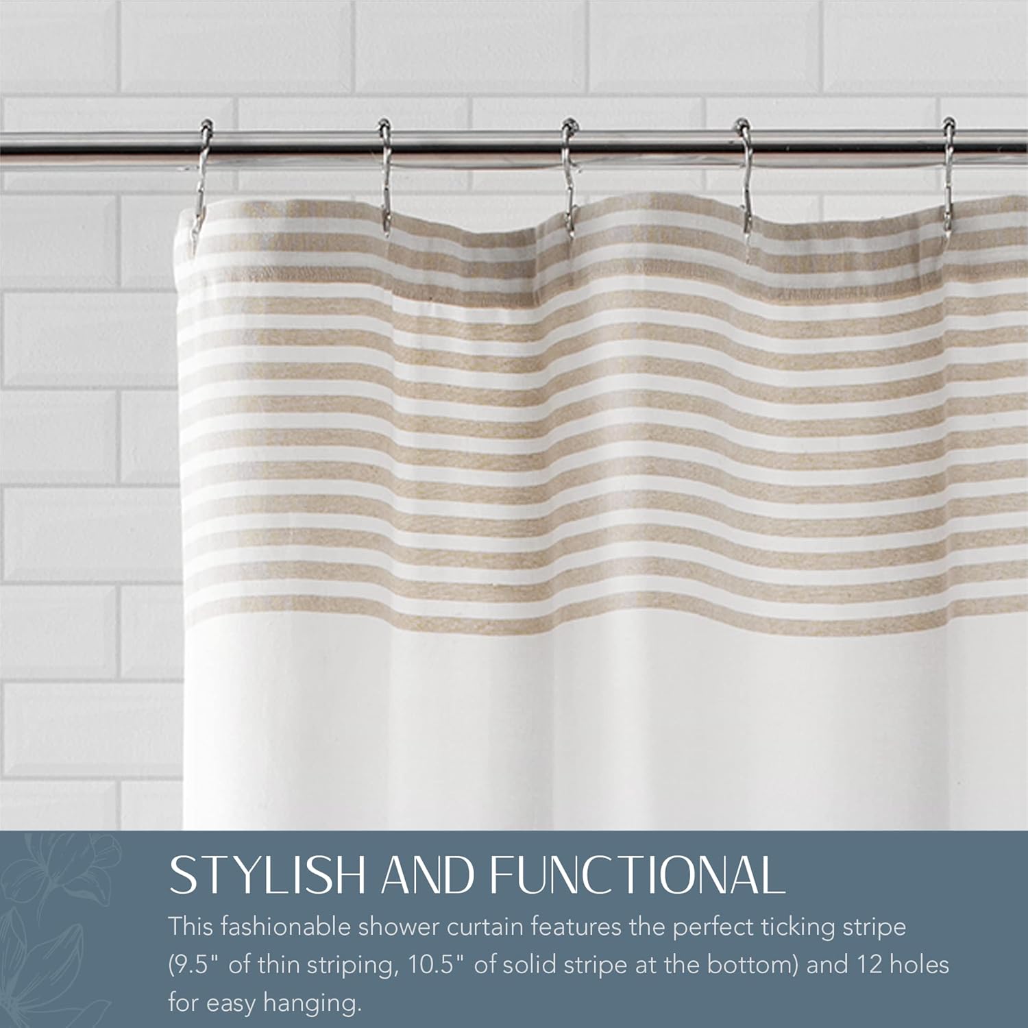Elrene Home Fashions Boho Harper Stripe Knotted-Tassel Fabric Shower Curtain, 72 Inches by 72 Inches, Beige : Home & Kitchen