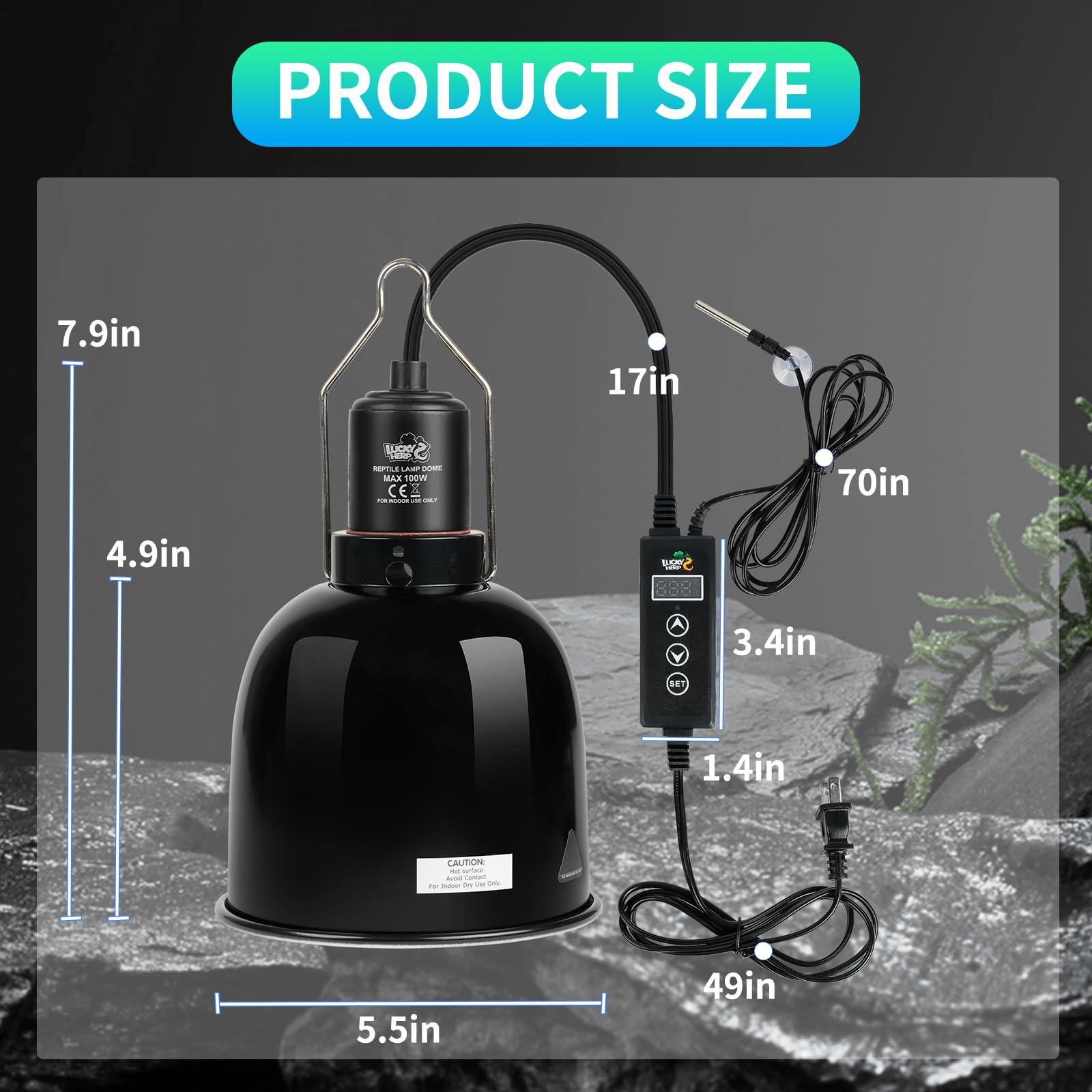 LUCKY HERP Reptile Light Fixture with Dimming Thermostat & Timer, Aluminum 5.5inch Deep Dome Reptile Lamp Fixture, Heat Lamp Fixture for UVB Bulb Basking Heat Bulb, Max 100W - image 4