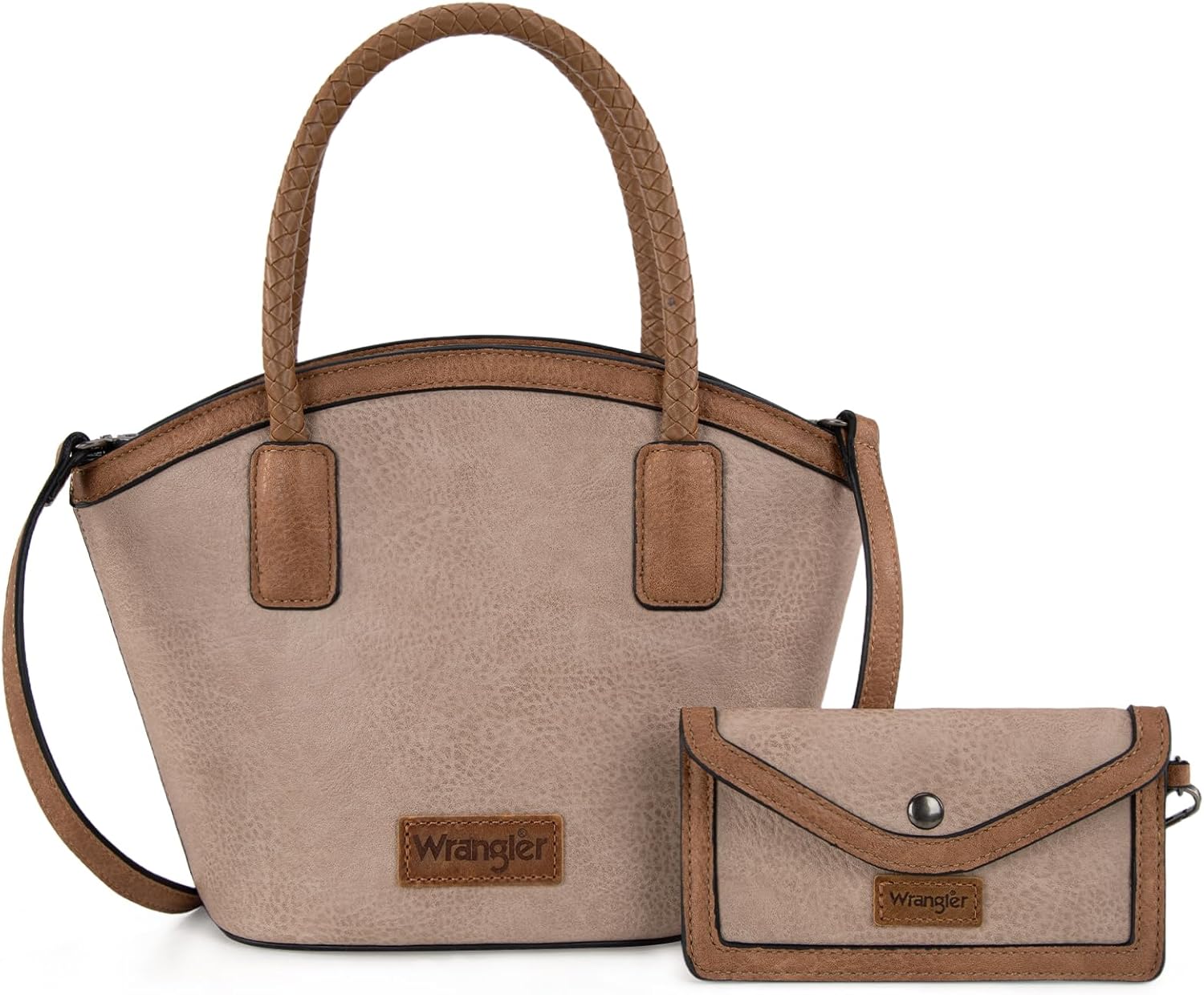 Wrangler 2 Pcs Small Tote Bag for Women Distressed Shoulder Purse Woven Handle Crossbody Bags with Small Wallet Purse