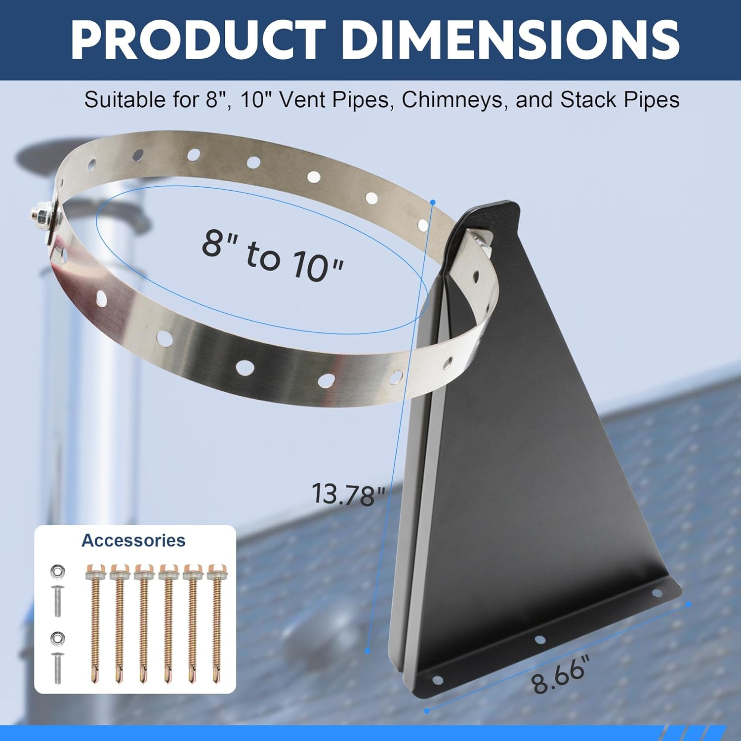 8-10" Adjustable Chimney Pipe Support Bracket, Fireplace Pipe Wall Bracket, Stainless Steel Stove Pipe Hanger for Roof or Eaves