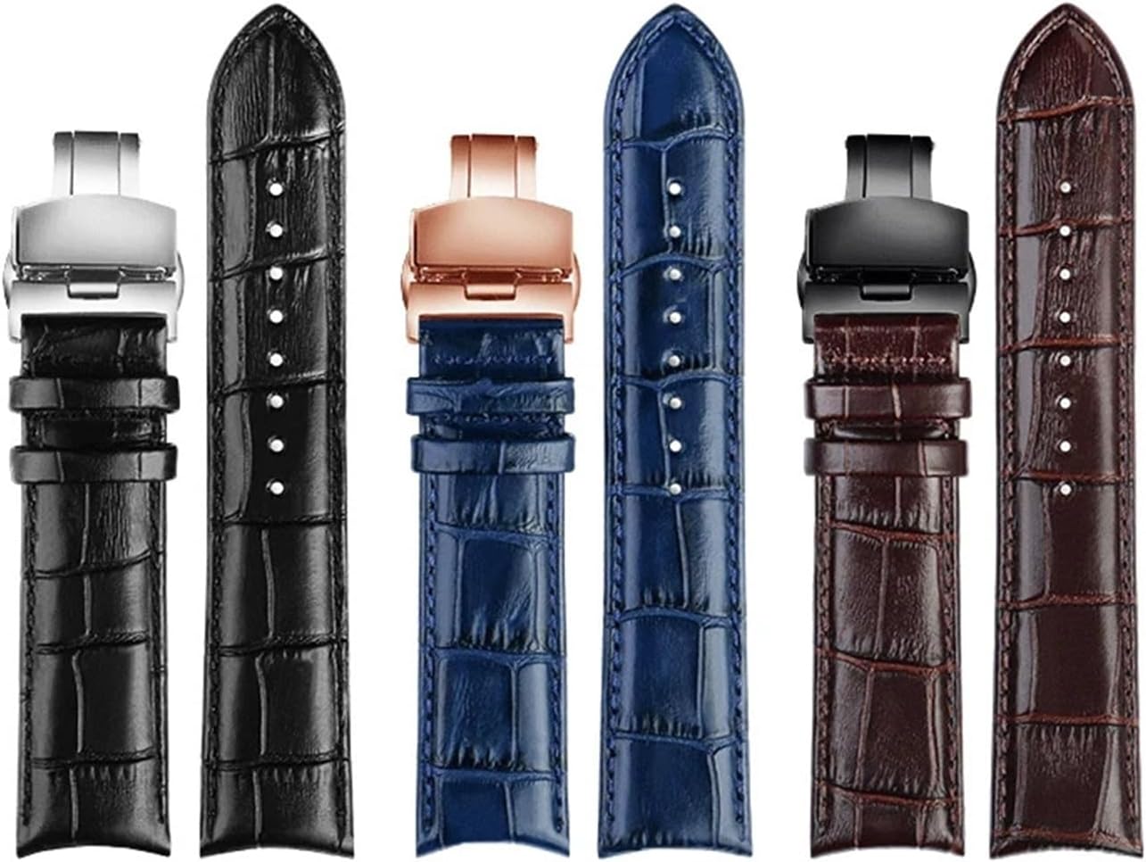 HuanJ Curved End Genuine Leather Watchband 20mm 21mm 22mm For Men Watch Strap Bracelet