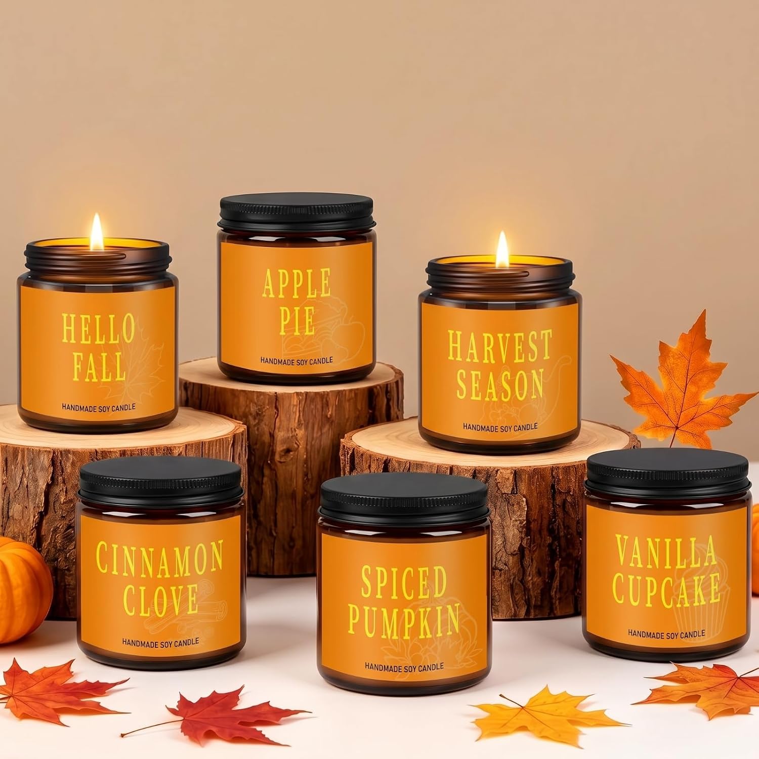 Landhoow 6 Pcs Fall Scented Candle Gifts Set for Women, Fall-Pumpkin Hue