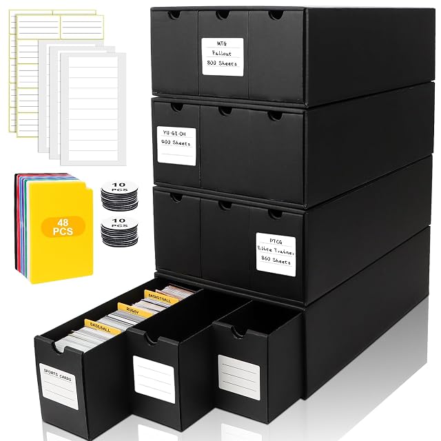 QLOUNI Trading Card Storage Box Includes 12-600 CT Boxes 48 Card Dividers 12000 Trading Card Organizer for Collectible