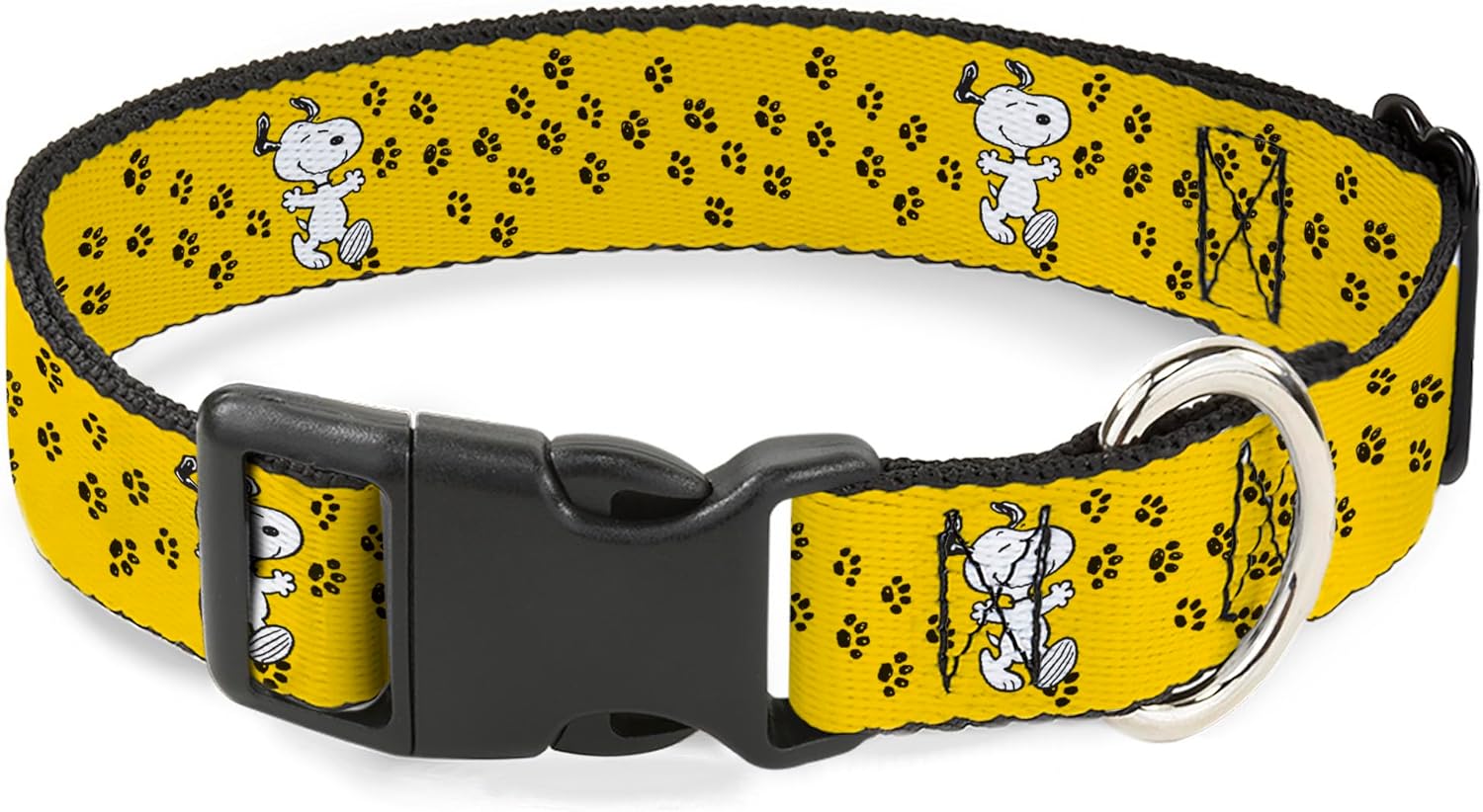Peanuts Worldwide LLC Pet Collar, Dog Collar Plastic Buckle, Peanuts Snoopy Smiling Pose Paw Print Yellow Black White, 20 to 31 Inches 1.5 Inch Wide