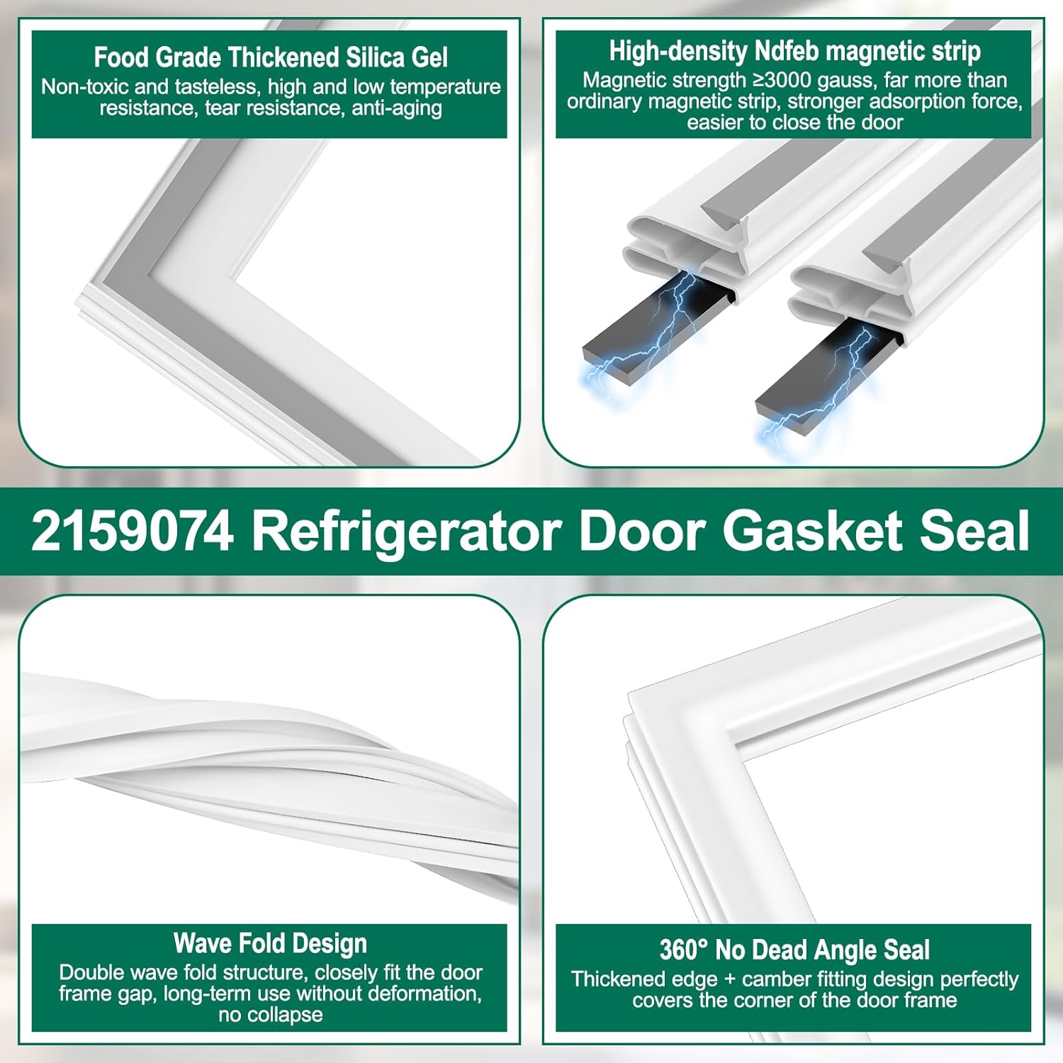 UPGRADED 2159074 Refrigerator Door Gasket Replacement Compatible with Whirlpool Refrigerator Door Seal, Replaces Part Number W10912123 2171178 2181890 2196244 2221303 Kenmore Freezer Door Gasket