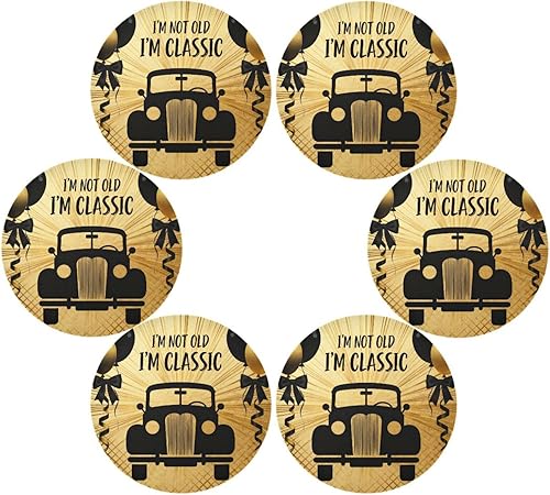 Miniatura 3 de Decor Retro 70s Car Gold Black Kids placemats Round Extra Large placemats for Dining Table Set of 4 15x15 in individuales para mesa de comedor