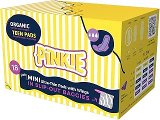 Pinkie Period Pads for Tweens & Teens - Designed for Smaller Underwear - Organic Cotton Topsheet Teen Pads with Wings - Chlorine Free - Teen Mini, 18 Count