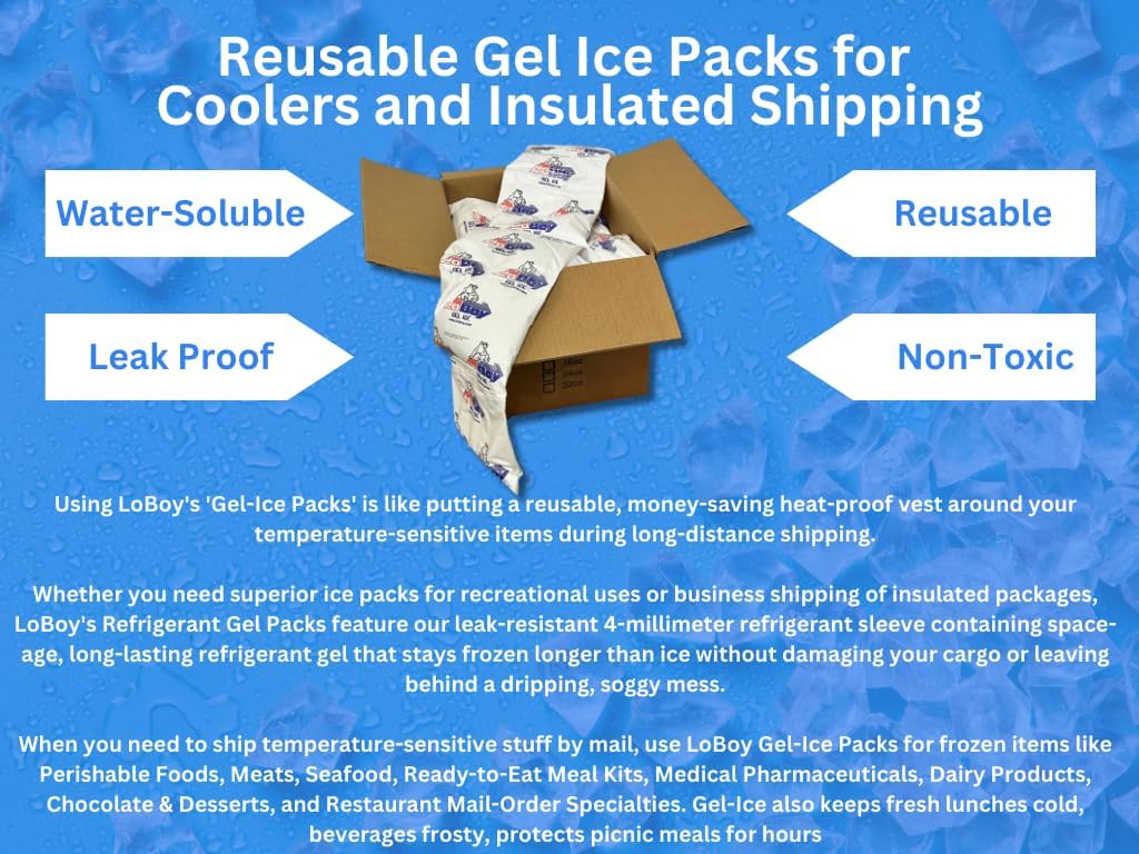 Reusable Gel Ice Packs, 12oz, 50ct case, Perfect for Lunch Boxes, Coolers and Shipping