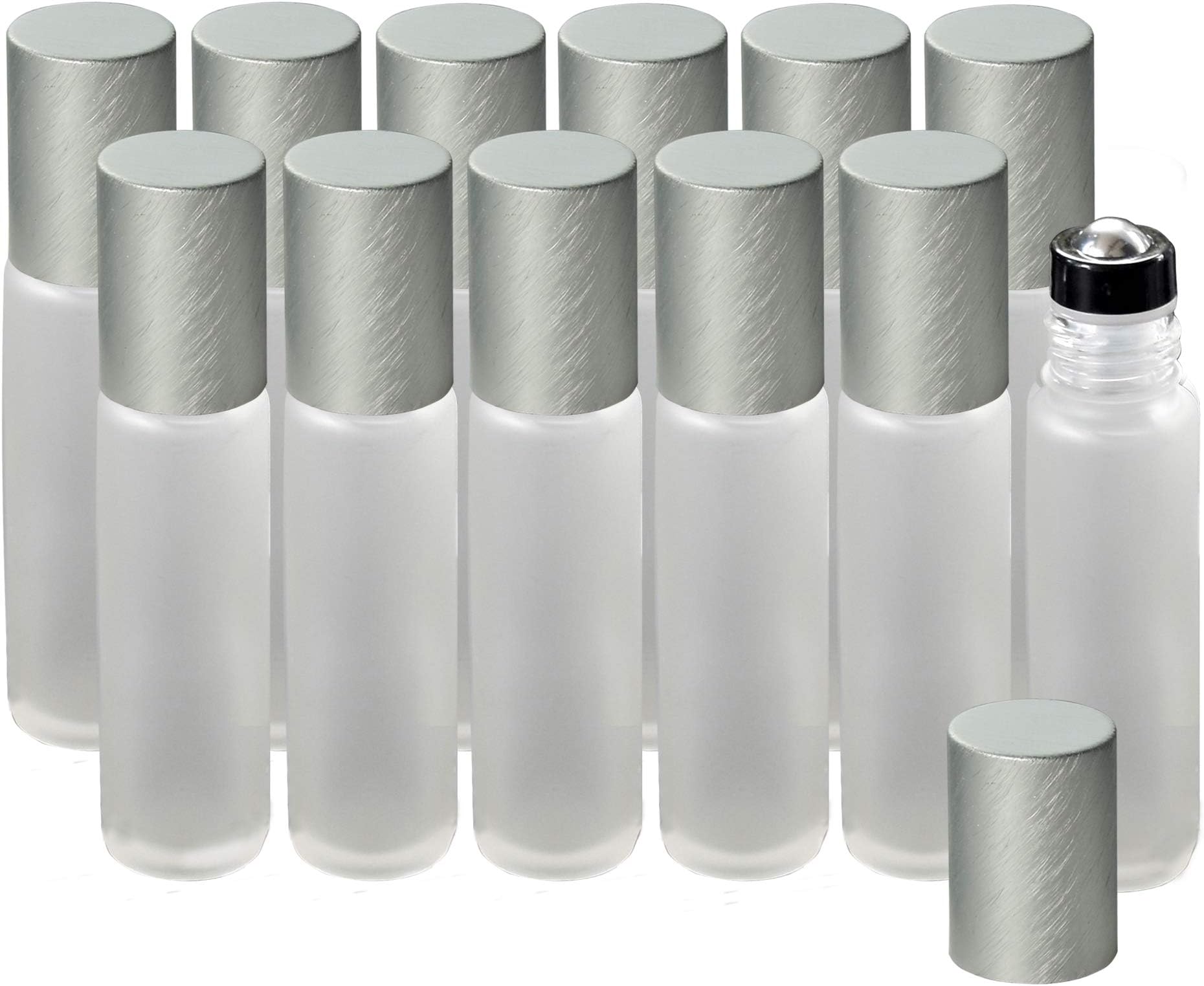 10ml Frosted Clear Roller Bottles for Essential Oils ââ‚¬â€œ Leakproof Rollers ââ‚¬â€œ Thick Frosted Glass with Silver Lid, Stainless Steel Roller Ball Insert ââ‚¬â€œ Pack of 12 Sold By Holistic Oils