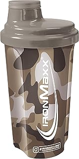 IronMaxx Shaker à protéines avec couvercle à visser, passoire et échelle de mesure pour shakes sans grumeaux – Facile à nettoyer – Shaker protéiné dans sable camouflage 700 ml