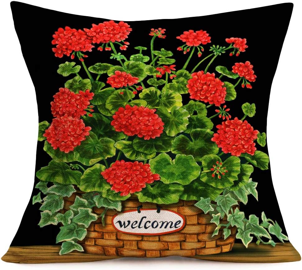 Tlovudori Antique Style Red Geranium Flowers Decor Throw