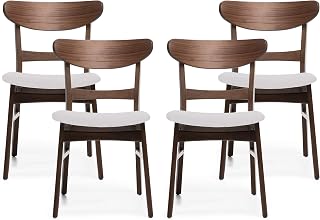 Christopher Knight Home Helen Mid-Century Modern Dining Chairs (Set of 4), Polyester,Rubberwood, Light Beige, Walnut