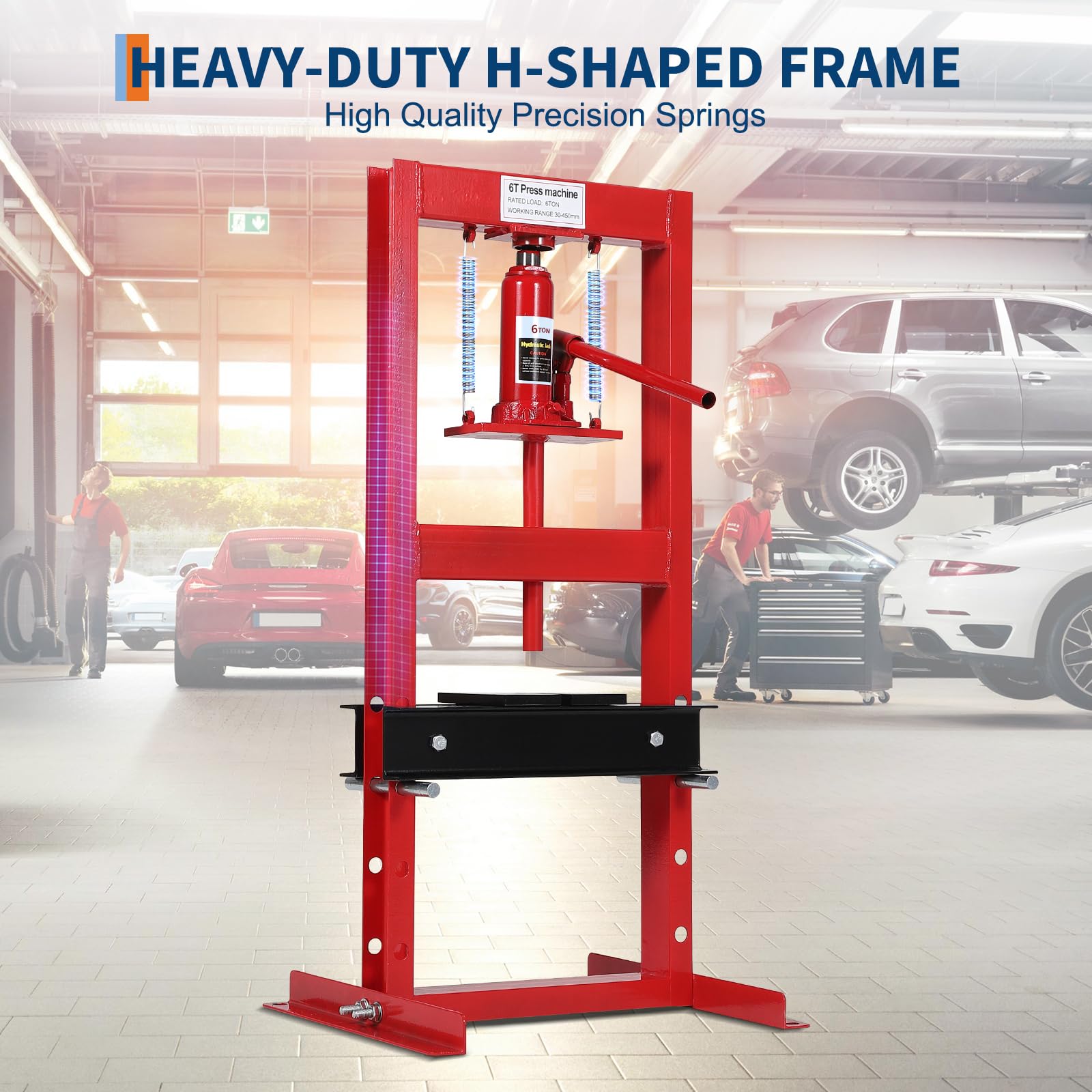 H-Frame Hydraulikpresse, 6 Tonnen, für Werkstatt und Garage, höhenverstellbar, bewegliche Platten aus hochwertigem Stahl, inkl. Staubschutzabdeckung, Rot +