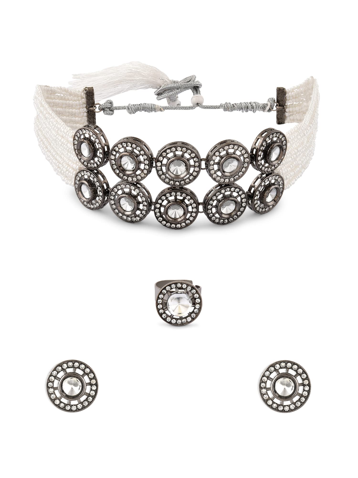 See full amazon price history chart for ZAVERI PEARLS Silver Austrian Diamonds Multistrand Choker Necklace Earring Ring Set For Women-ZPFK15906 ZAVERI PEARLS Silver Austrian Diamonds Multistrand Choker Necklace Earring Ring Set For Women-ZPFK15906 (B0C4TTG7FJ) Amazon Price History, Amazon Price Tracker